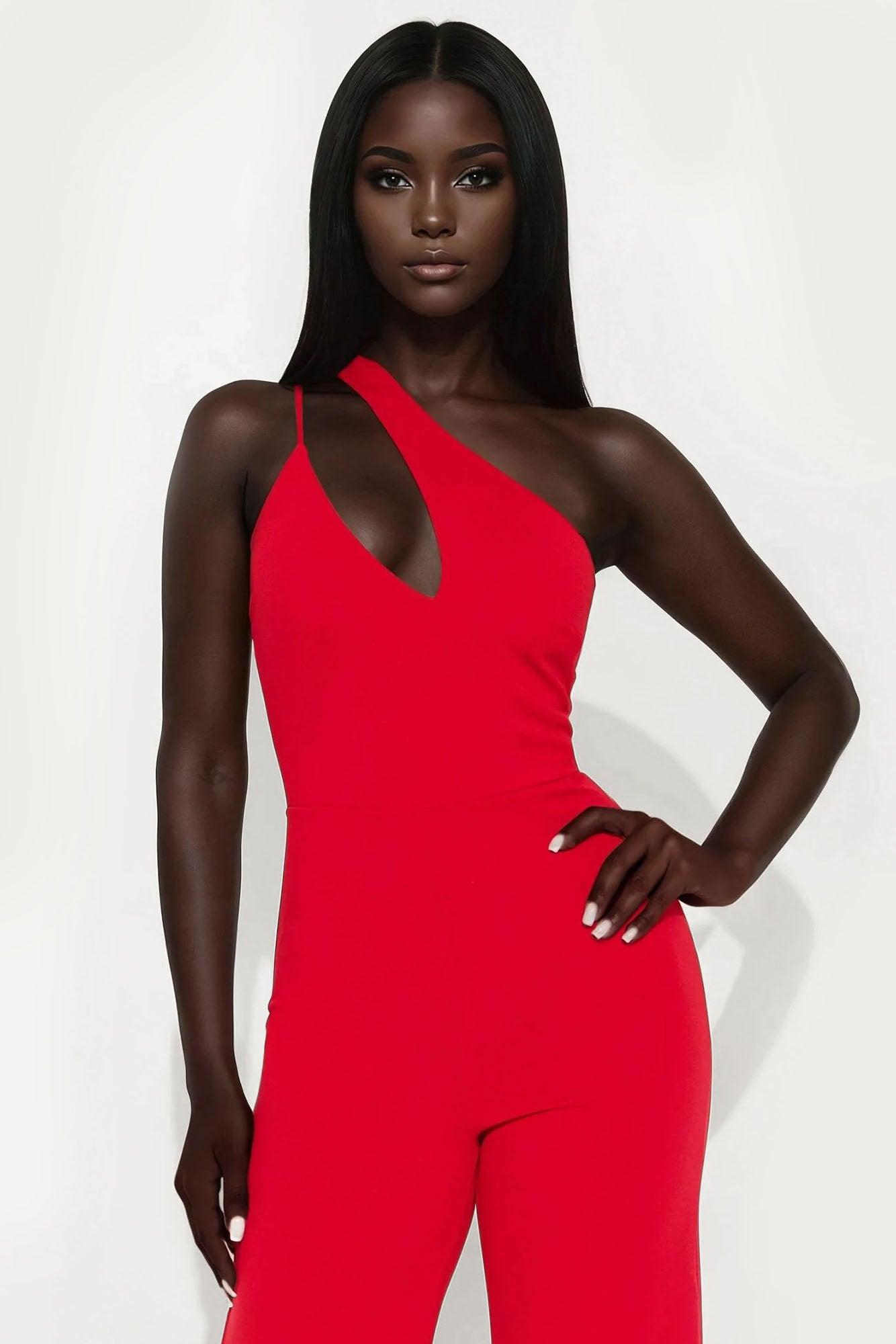 Too Appealing One Shoulder Jumpsuit - Red Female Product Image