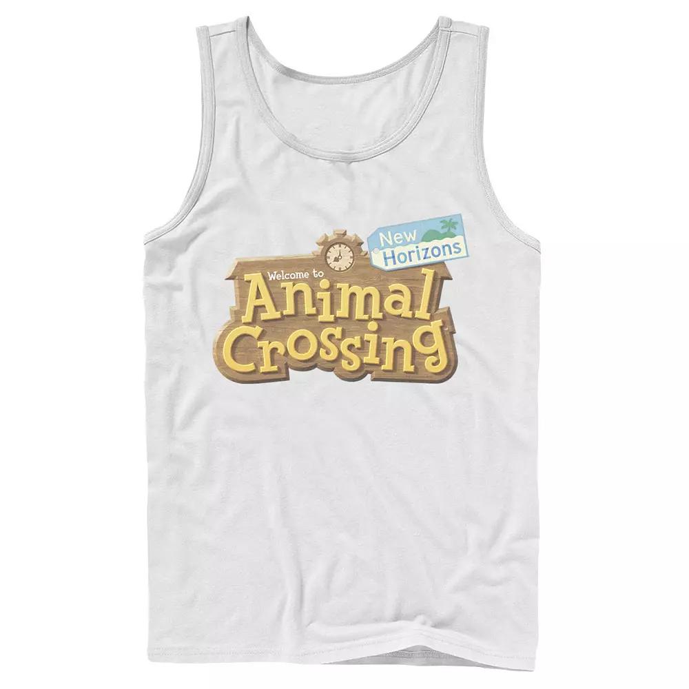 Men's Animal Crossing: New Horizons Welcome Wooden Sign Logo Tank Top,  Product Image