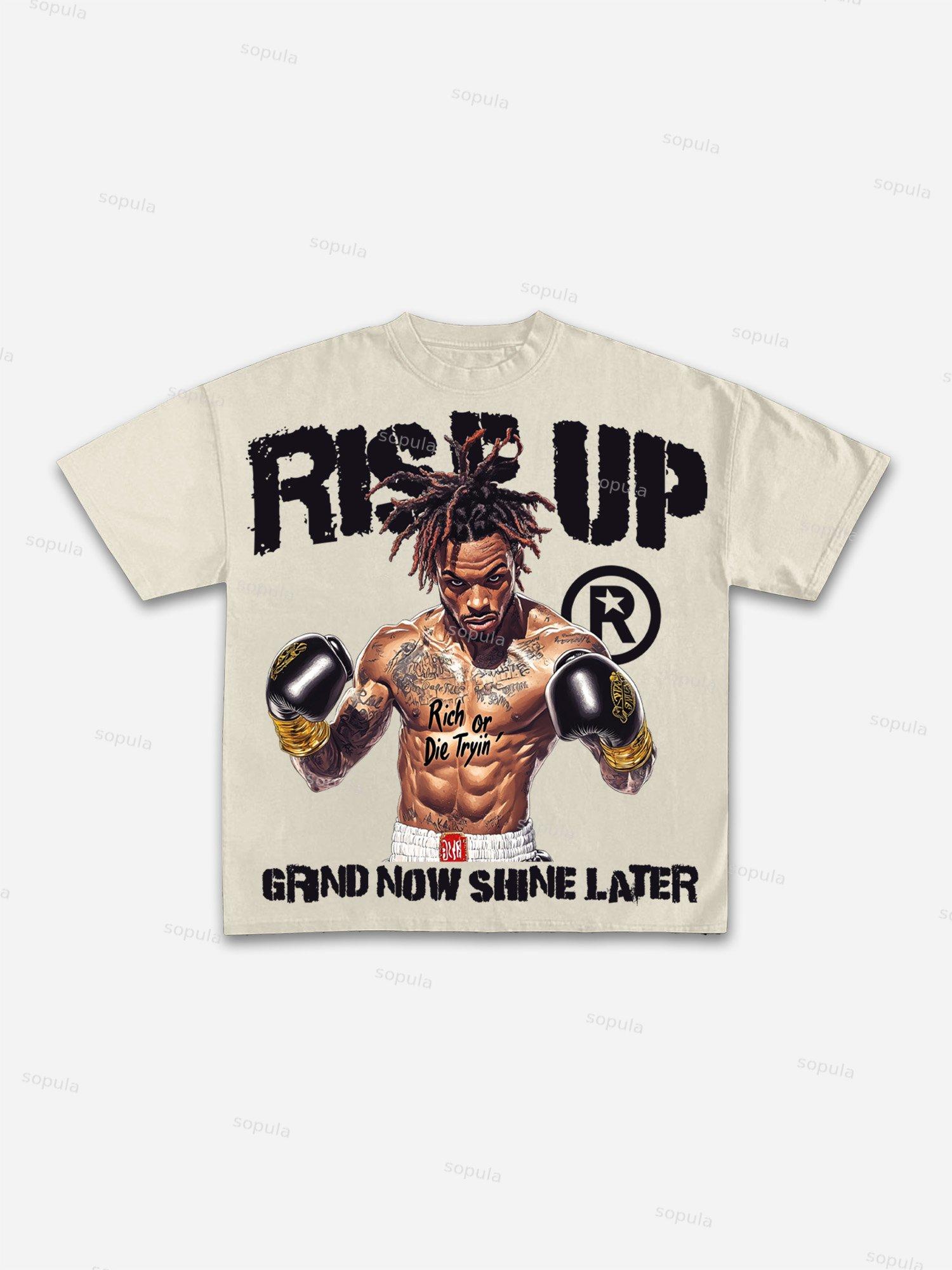 Rise Up Street Boxer Retro Graphic Cotton T-shirt Product Image
