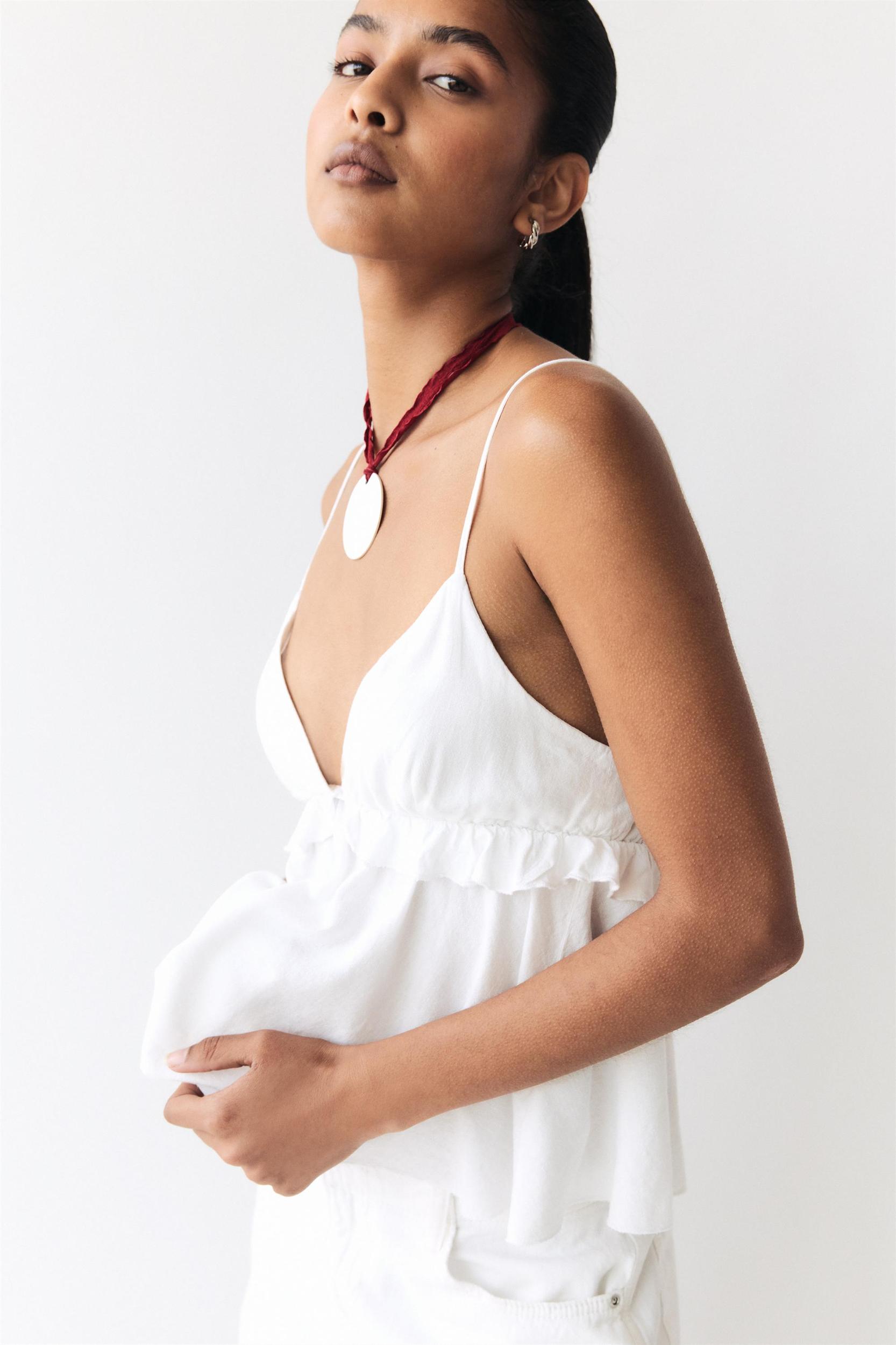 Ruffled linen blend top Product Image