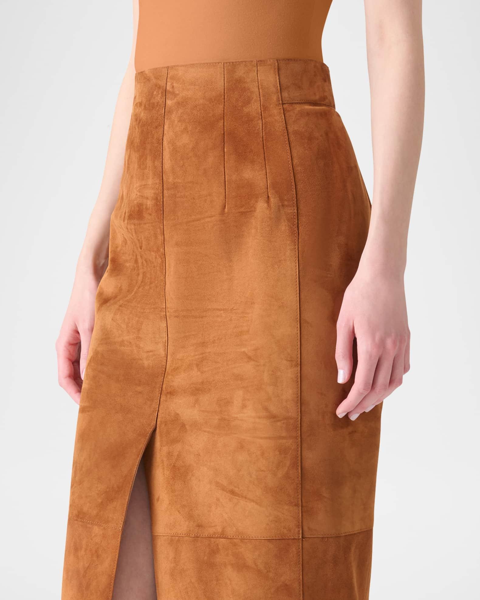 Lamb Suede Slit Midi Pencil Skirt Product Image