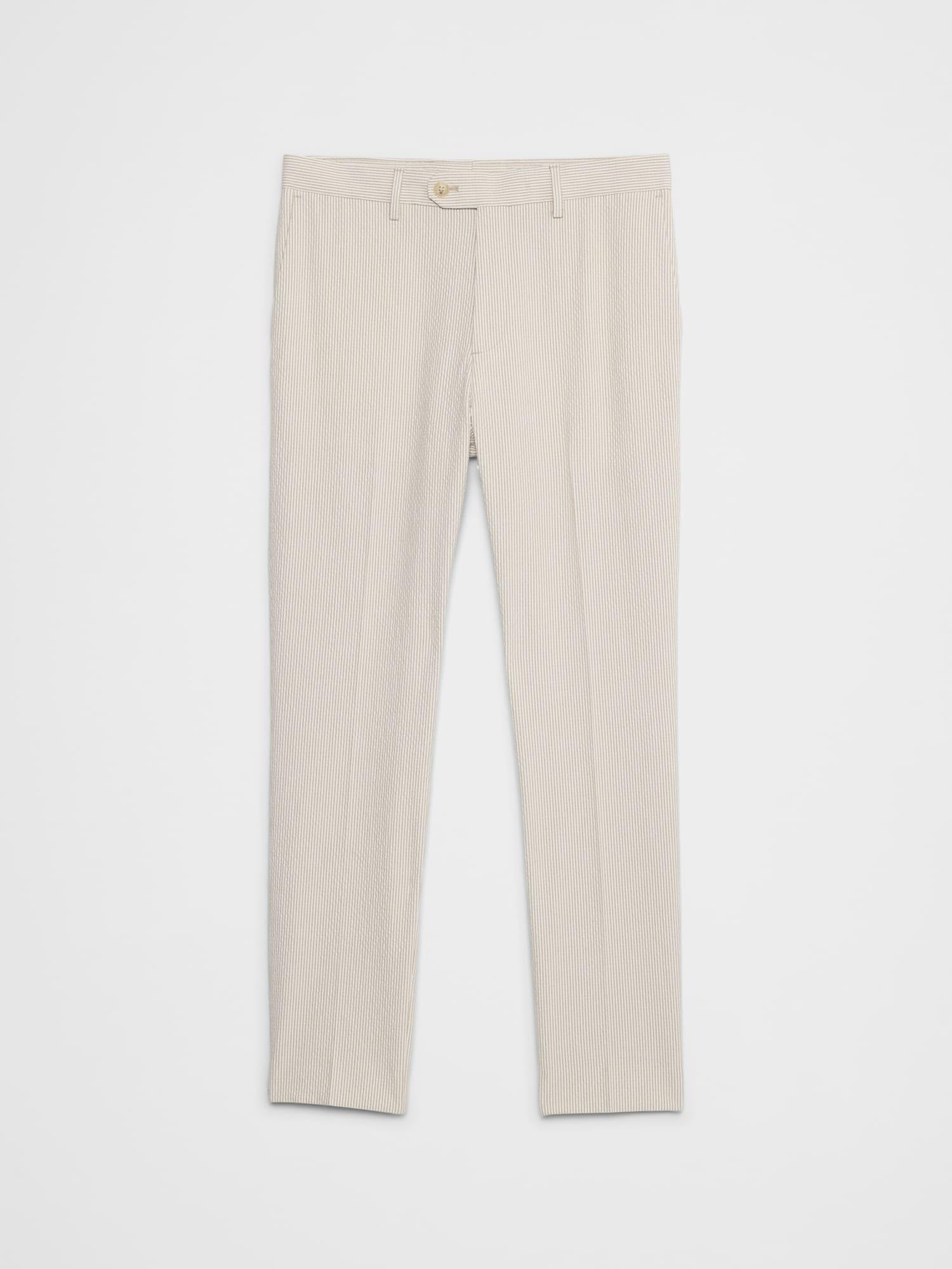 Tailored-Fit Khaki Seersucker Suit Trouser Product Image