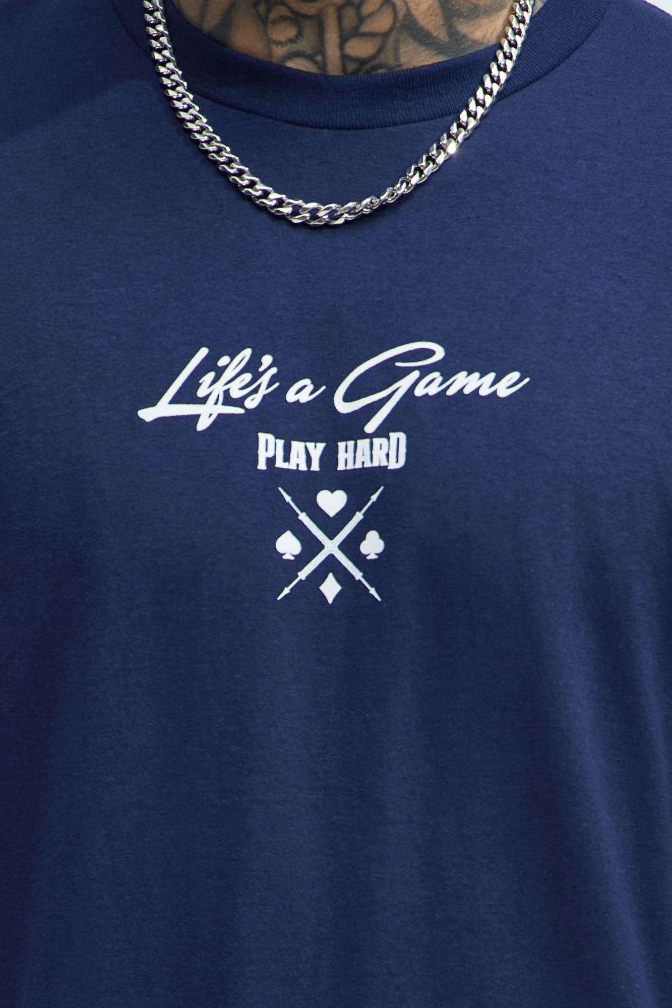 Life's A Game Play Hard Short Sleeve Tee - Navy Product Image
