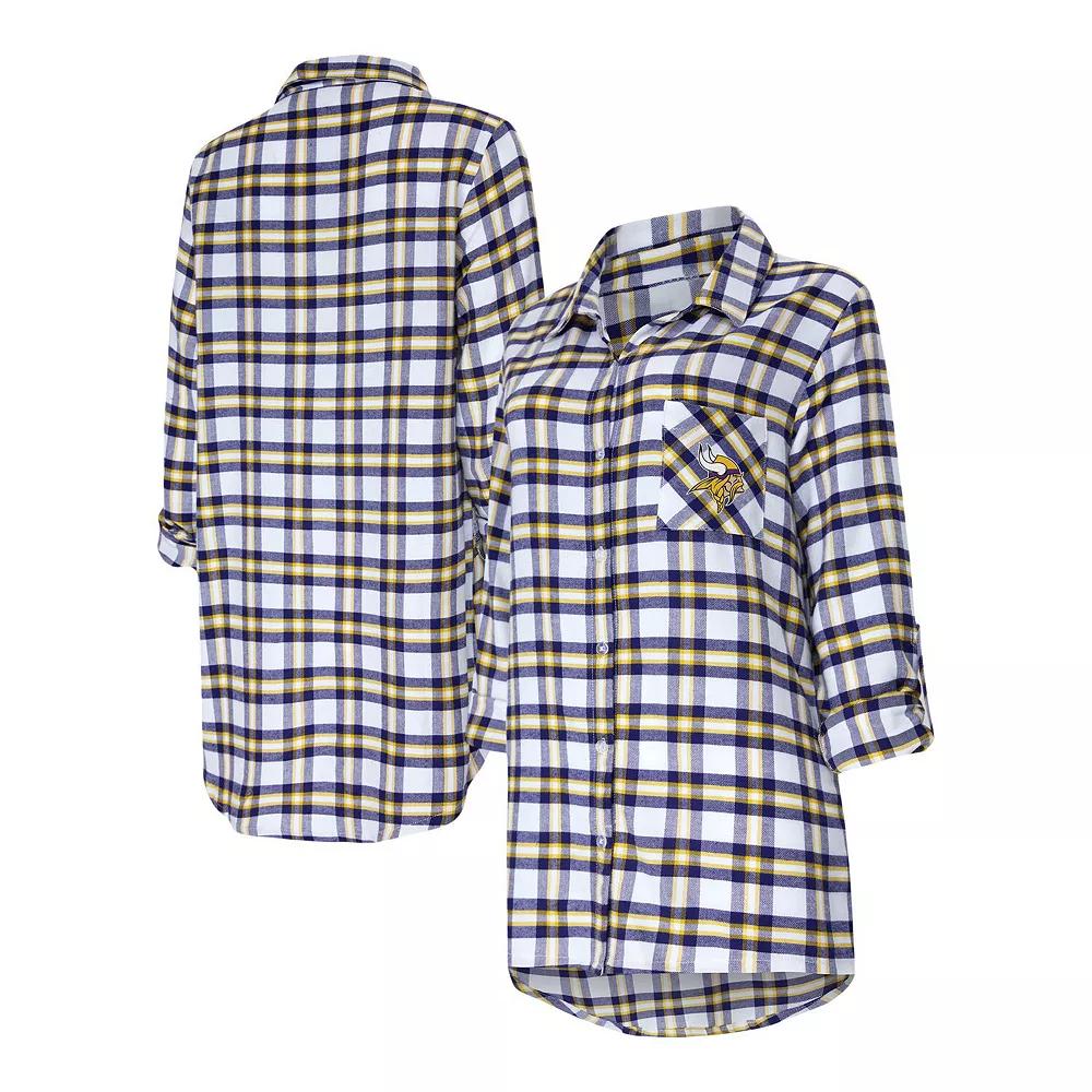 Women's Concepts Sport Purple Minnesota Vikings Sienna Plaid Full-Button Long Sleeve Nightshirt, Size: Small Product Image
