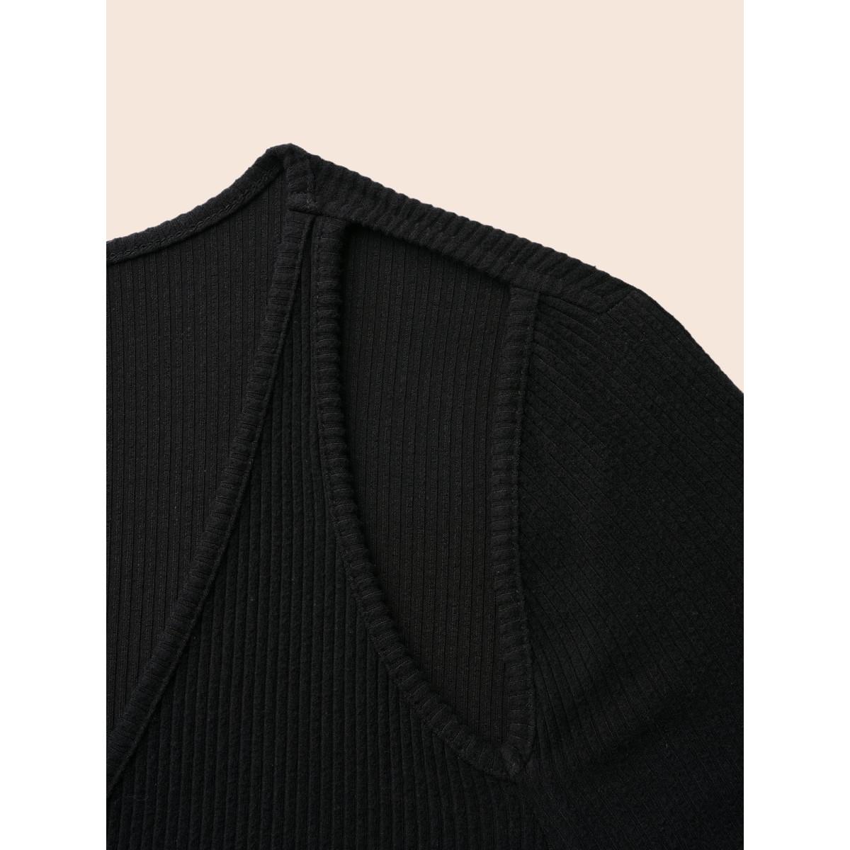 Plus Size Solid Pit Strip Cut Out Dress Black Women Elegant Texture V-neck Long Sleeve Curvy BloomChic 30/6X Product Image