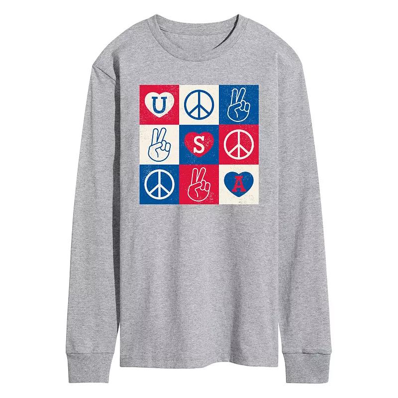 Men's USA Peace Grid Long Sleeve Graphic Tee.,  Product Image