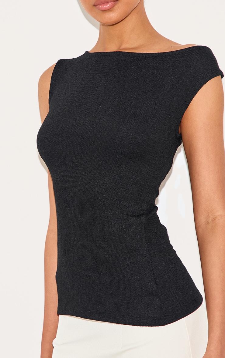  Black Textured Rib Bardot Long Top Product Image