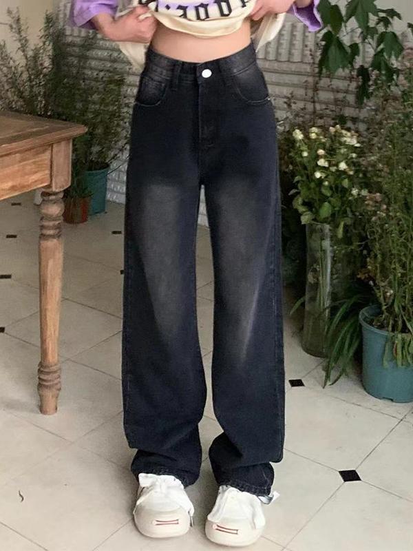 Distressed Thin High-Waisted Straight Leg Boyfriend Jeans Product Image