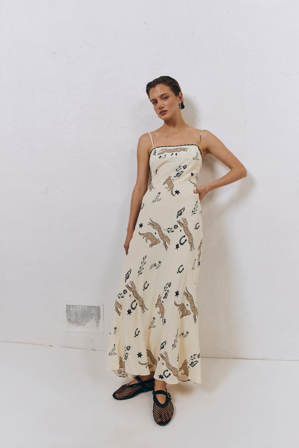 Cosmic Bias Cut Maxi Dress Cream Product Image