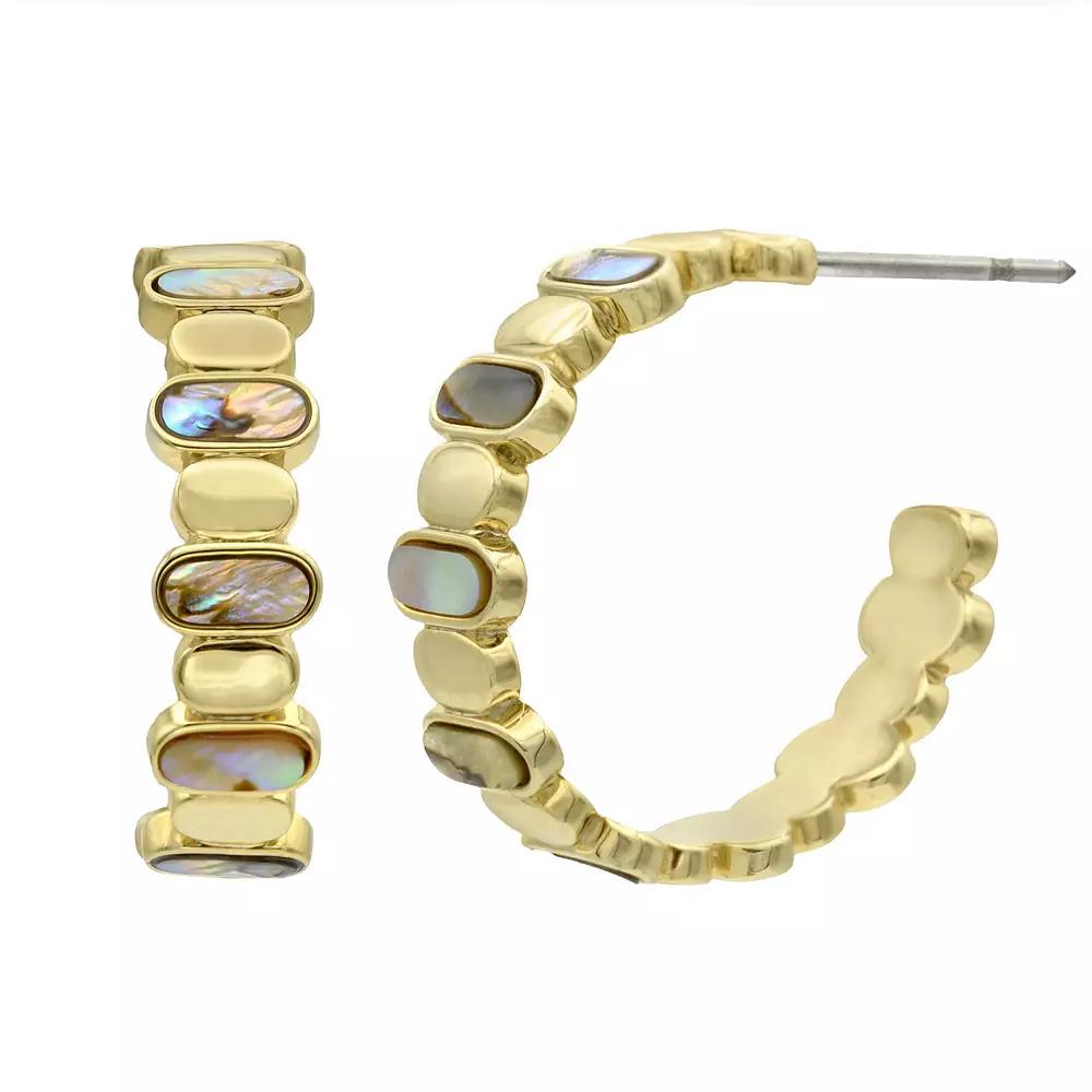 City Luxe Gold Tone Abalone C-Hoop Earrings, Womens Product Image