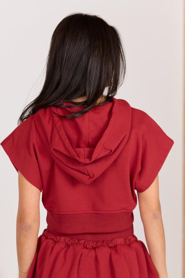 Get Up And Go Red Fleece Short Sleeve Hoodie FINAL SALE Product Image