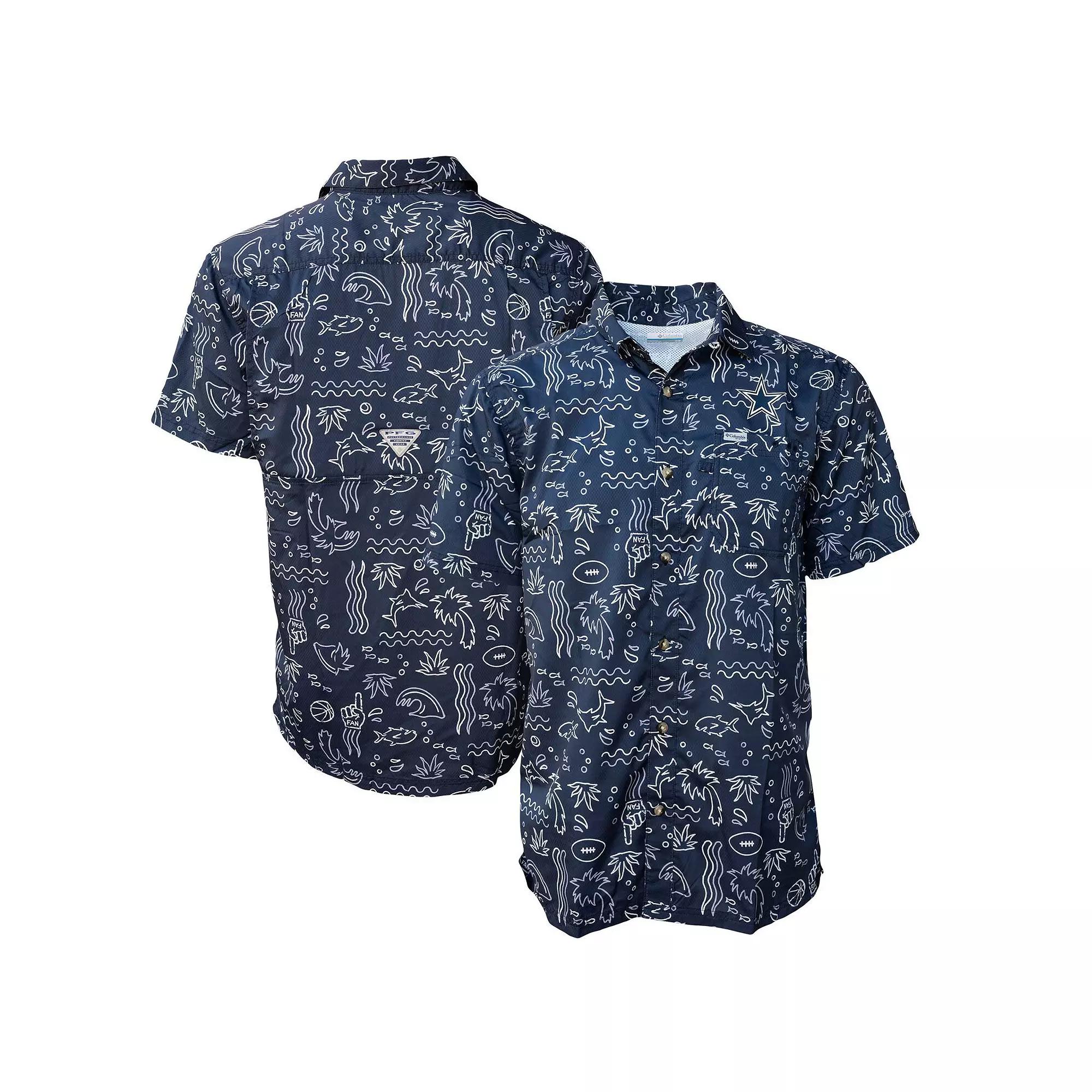 Men's Columbia Navy Dallas Cowboys Super Slack Tide Fish Fan Omni-Shade Button-Up Shirt, Size: Small, Blue Product Image