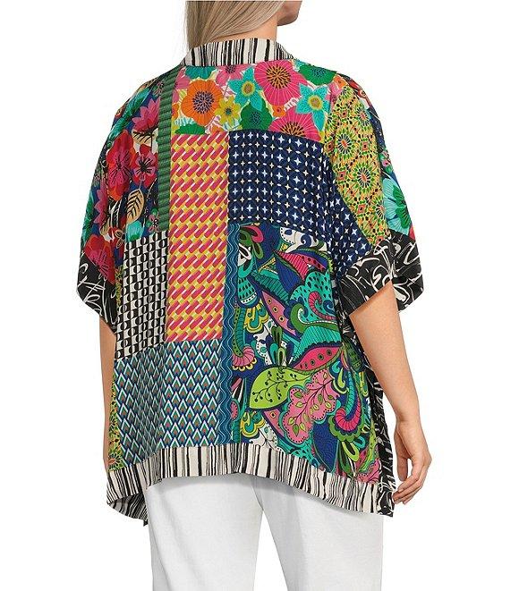 John Mark Plus Size Woven Multi Patch Print Collared Short Sleeve Tunic Product Image
