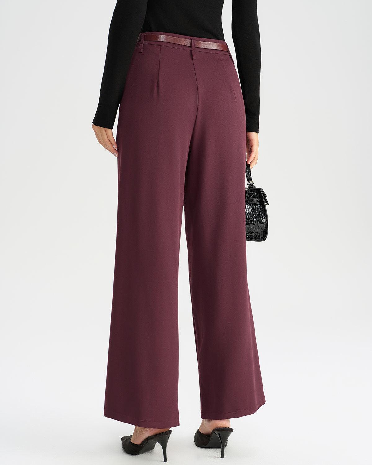 Wine Red Natural Waisted Casual Pants Product Image