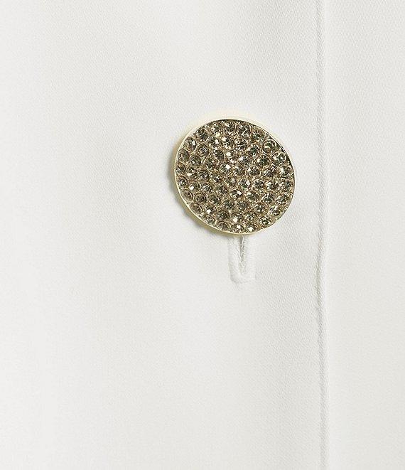 Caroline Rose Matte Crepe Mandarin Collar 3/4 Sleeve Black Rhinestone Button Jacket Product Image