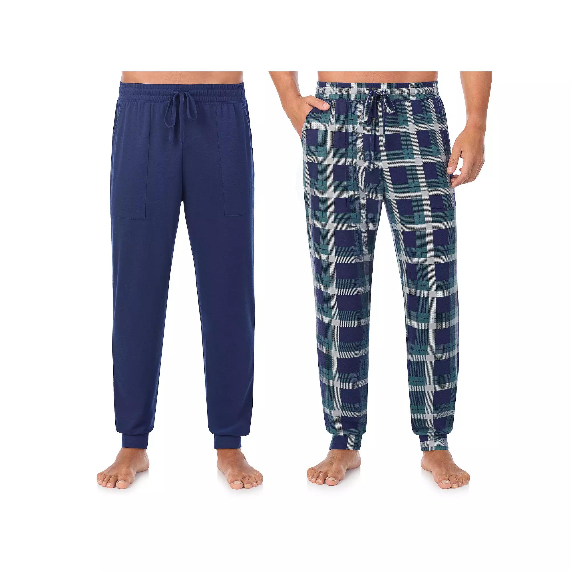 Men's Cuddl Duds® 2-Pack French Terry Cuffed Bottom Pajama Pants Set, Size: Small, Blue Plaid Product Image