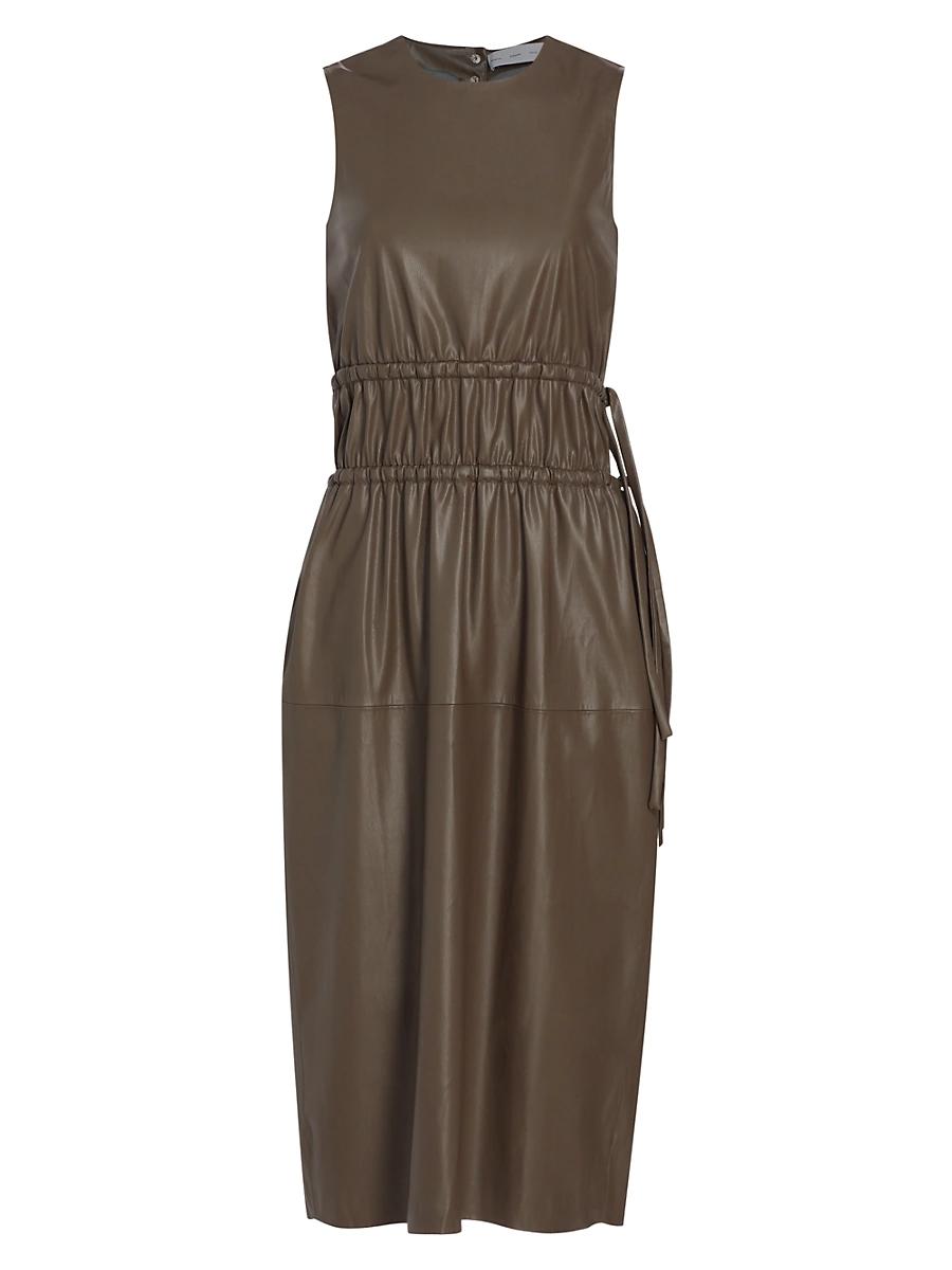 Womens Faux Leather Ruched Midi-Dress Product Image