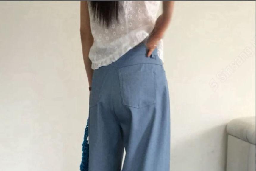 High Waist Monotone Wide-Leg Pants Product Image