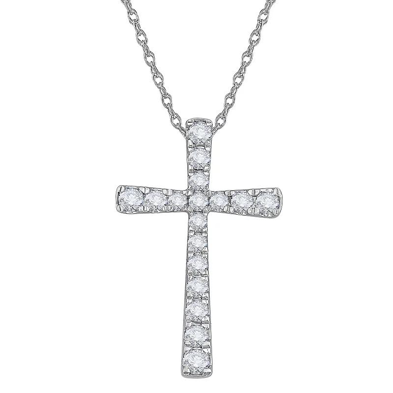 Diamond Medley 14k White Gold 1/2 Carat T.W. Lab-Grown Diamond Cross Pendant Necklace, Womens 14k Whgold Product Image