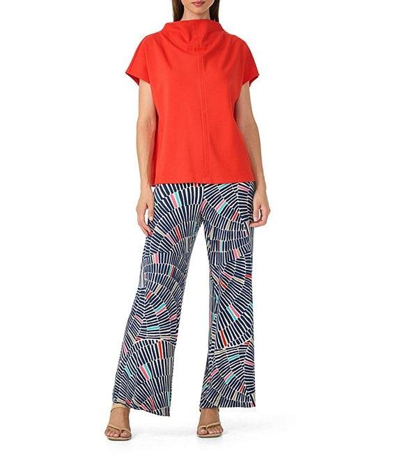 Trina Turk Pavilion Ponte Drape Funnel Neck Cap Sleeve Top Product Image