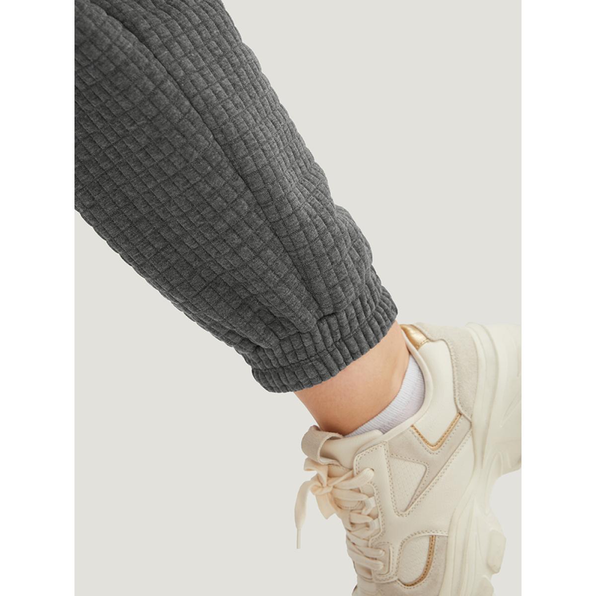 Plain Texture High Rise Sweatpant DimGray Plus Size Women Casual Dailywear Texture 26/4X Bloomchic Product Image