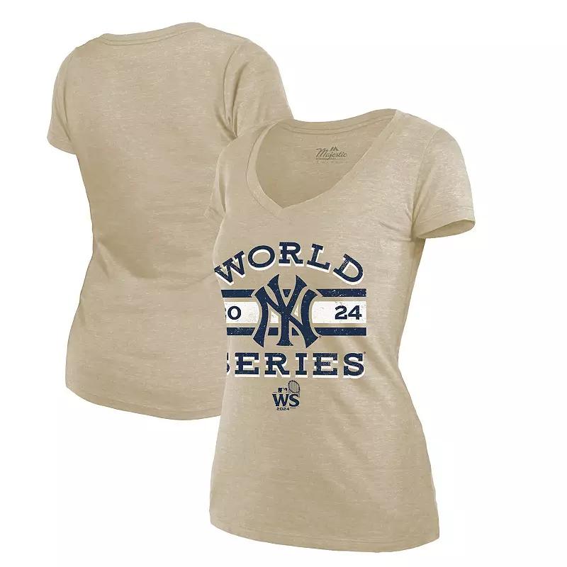 Women's Fanatics Cream New York Yankees 2024 World Series Modest Tri-Blend V-Neck T-Shirt, Size: 3XL, Beige Product Image