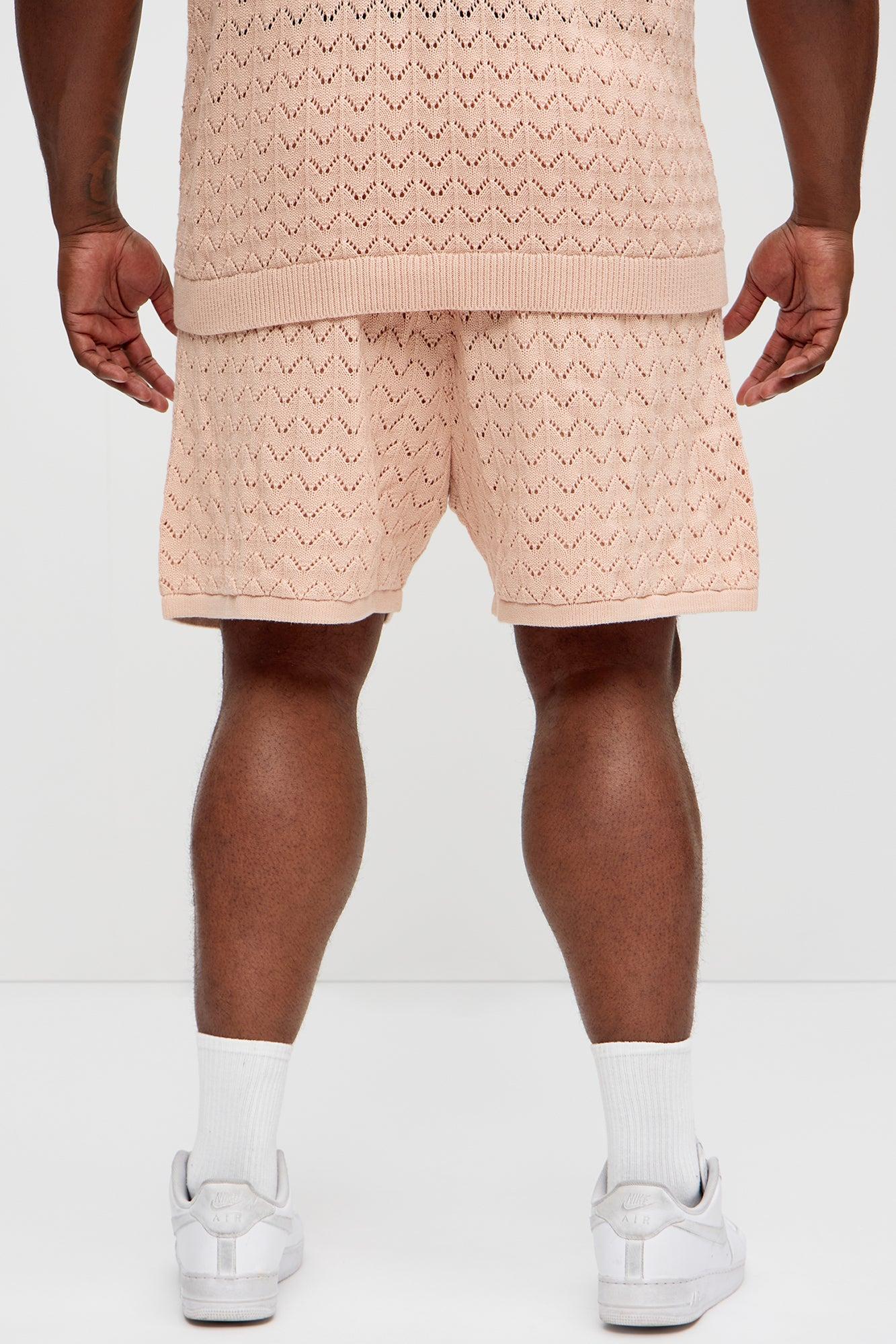 Waterfall Texture Open Knit Shorts - Mauve Product Image
