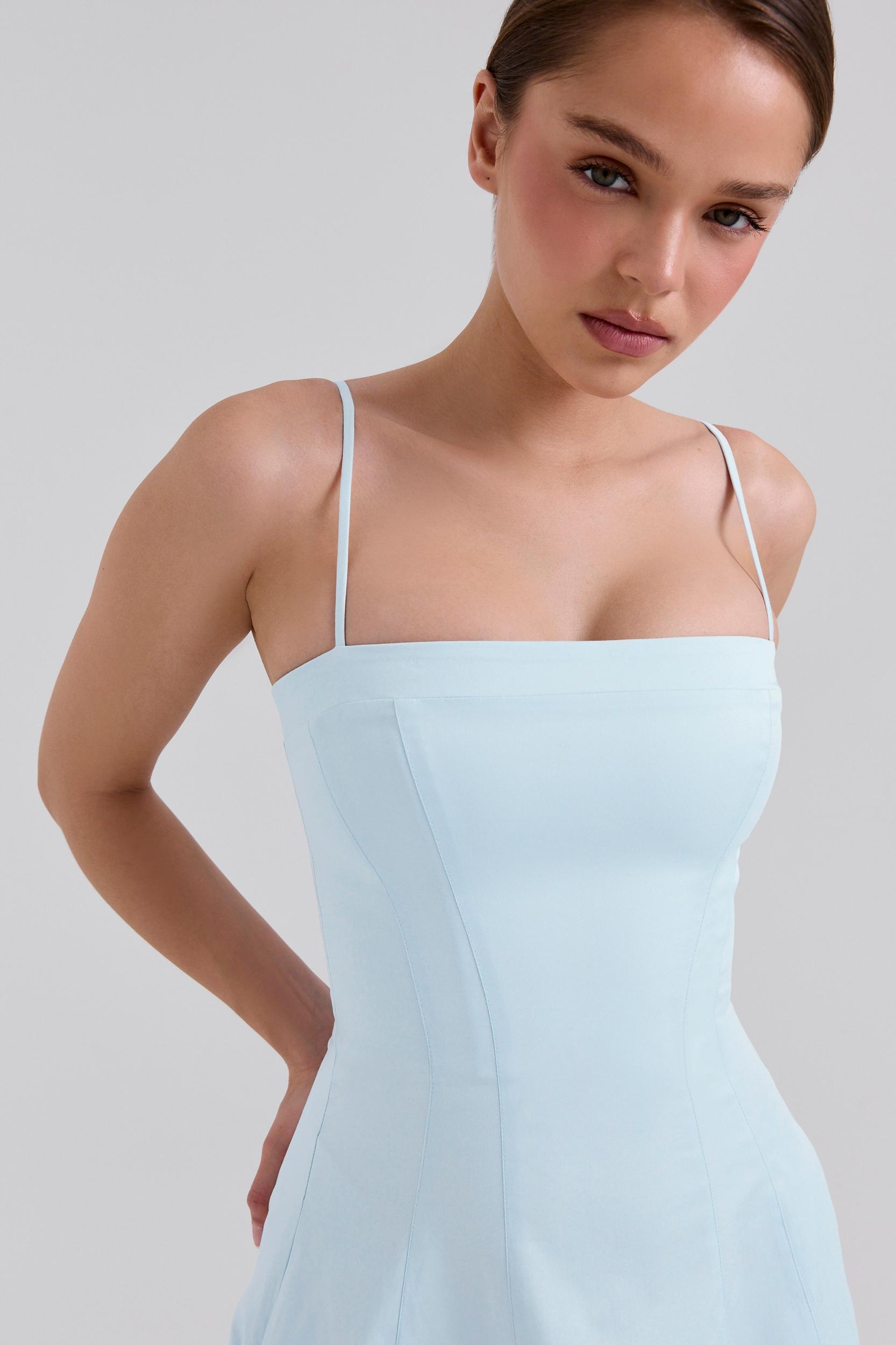 Dolly  soft blue stretch cotton a-line midi sundress Product Image