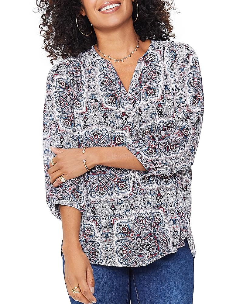 Nydj Three Quarter Sleeve Printed Pintucked Back Blouse Product Image