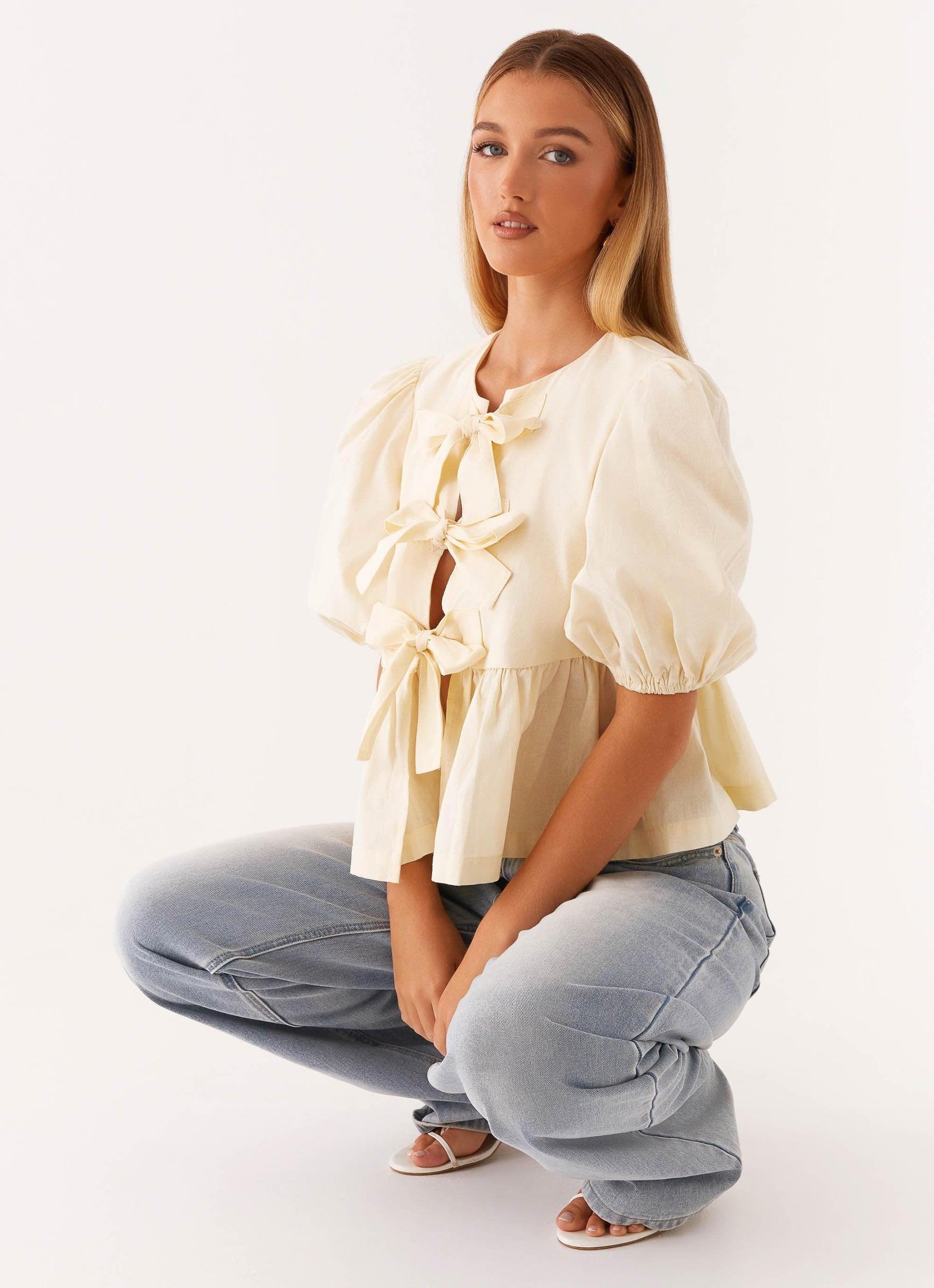 Western Wind Tie Top - Yellow Product Image