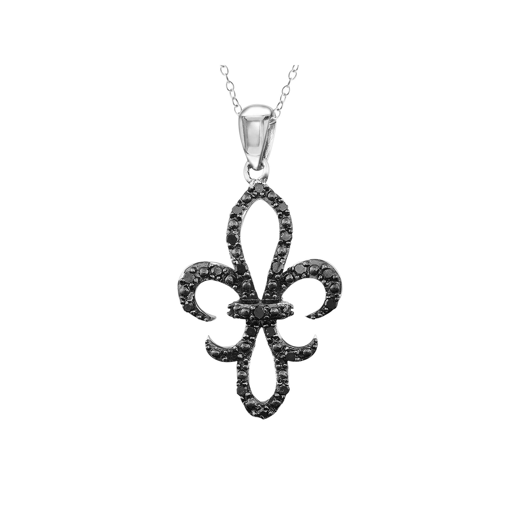 Stella Grace Sterling Silver 1/4-ct. T.W. Black Diamond Fleur-de-Lis Pendant, Womens Product Image