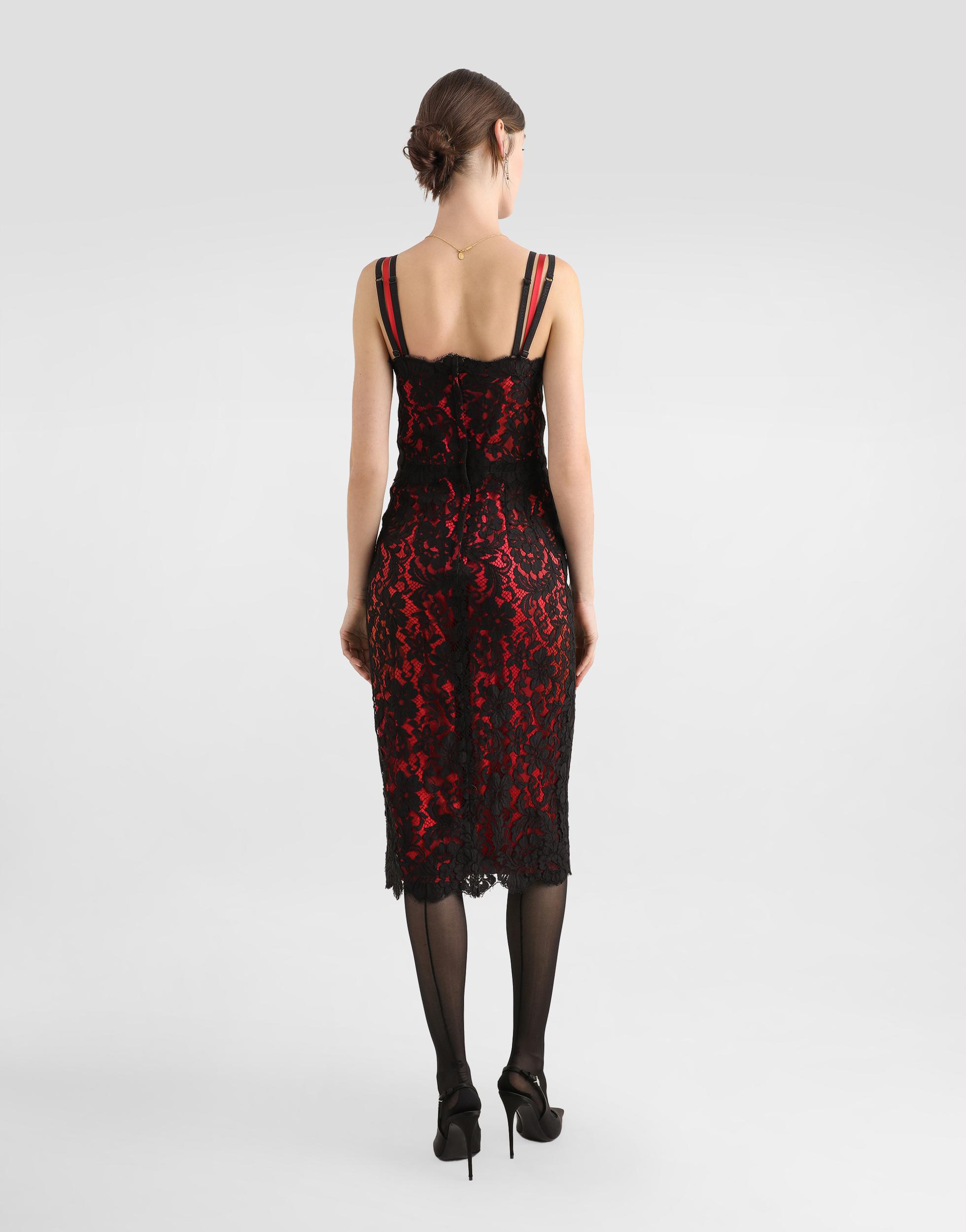 DOLCE & GABBANA Lace Midi Slip Dress In Black/red Product Image