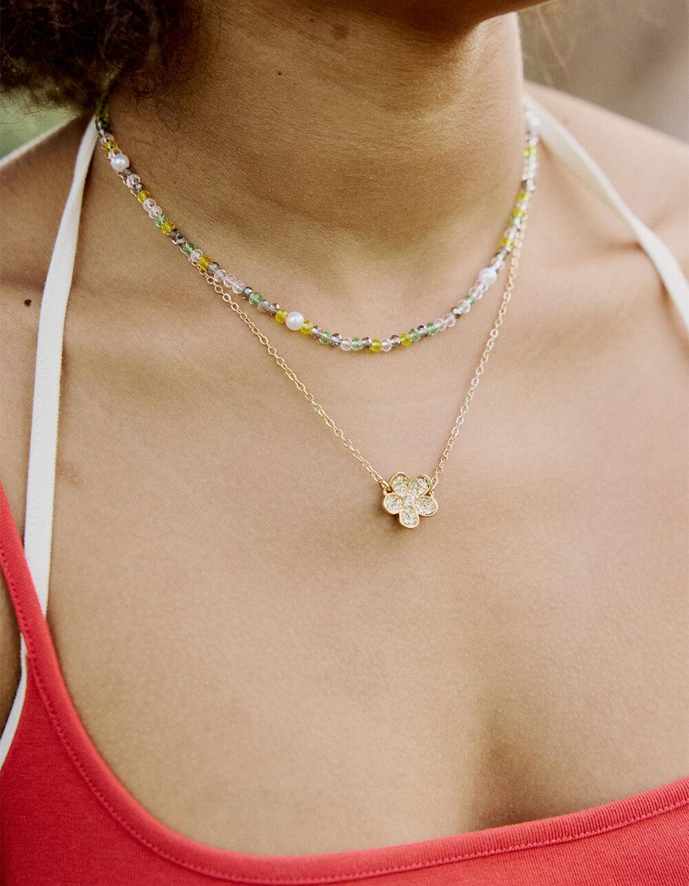 FULL TILT Beaded Floral Layered Necklace - GOLD Product Image