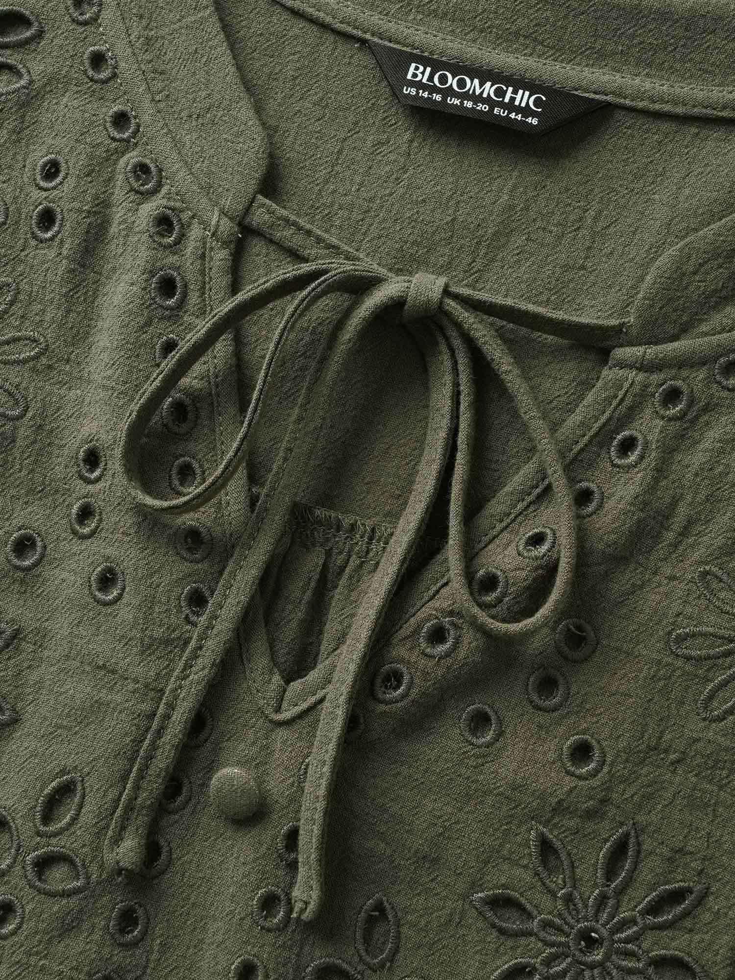 Broderie Anglaise Tie Knot Lantern Sleeve Blouse Female Product Image