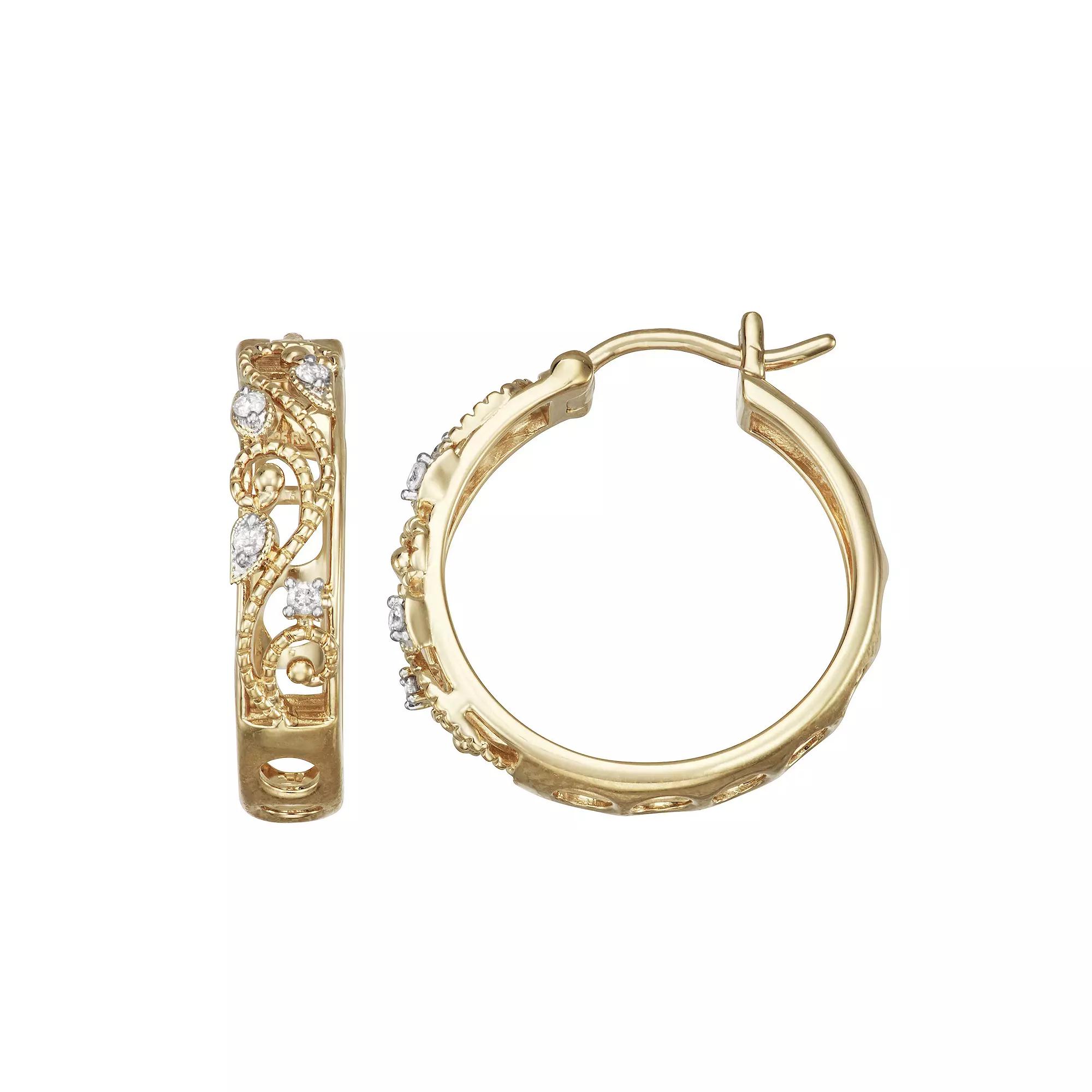 HDI 1/10 Carat T.W. Diamond Hoop Earrings, Women's, Gold Tone Product Image
