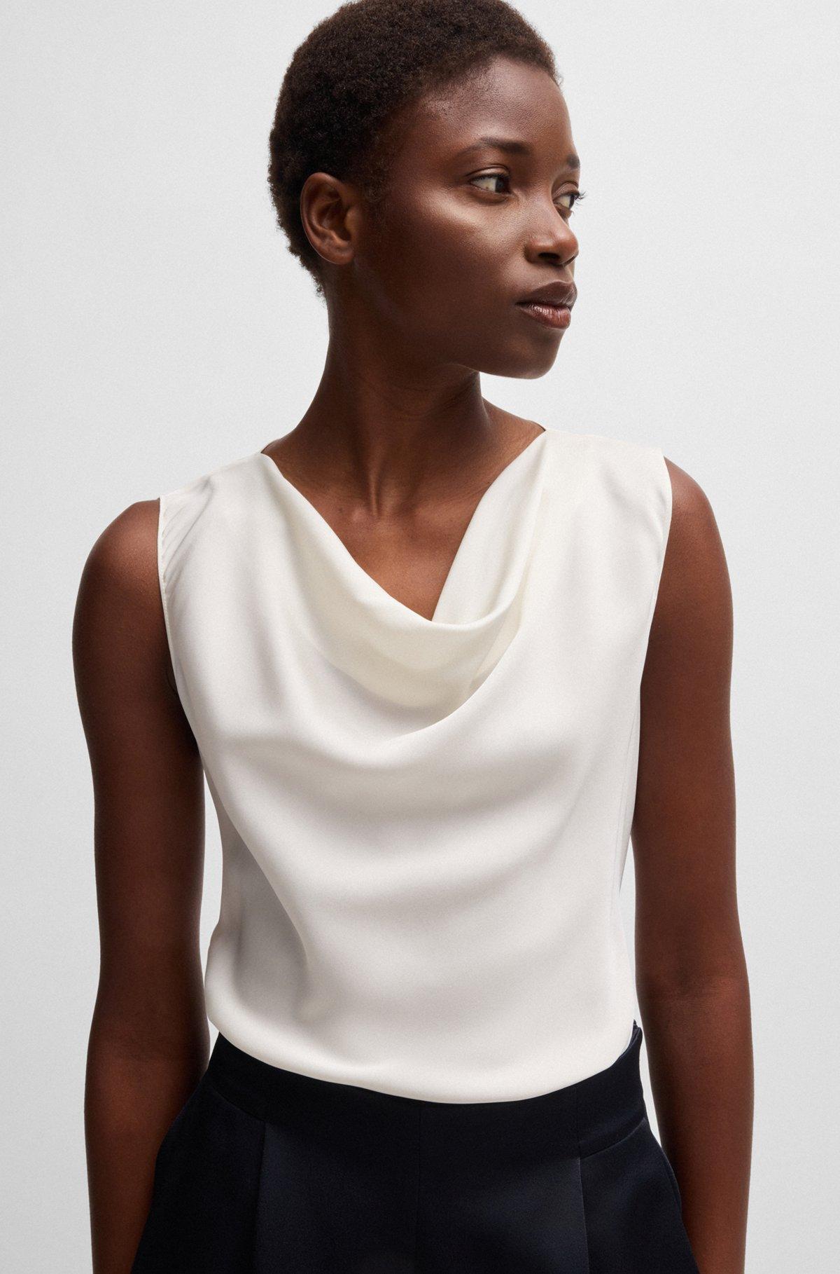 Sleeveless cowl-neck blouse in stretch silk Product Image