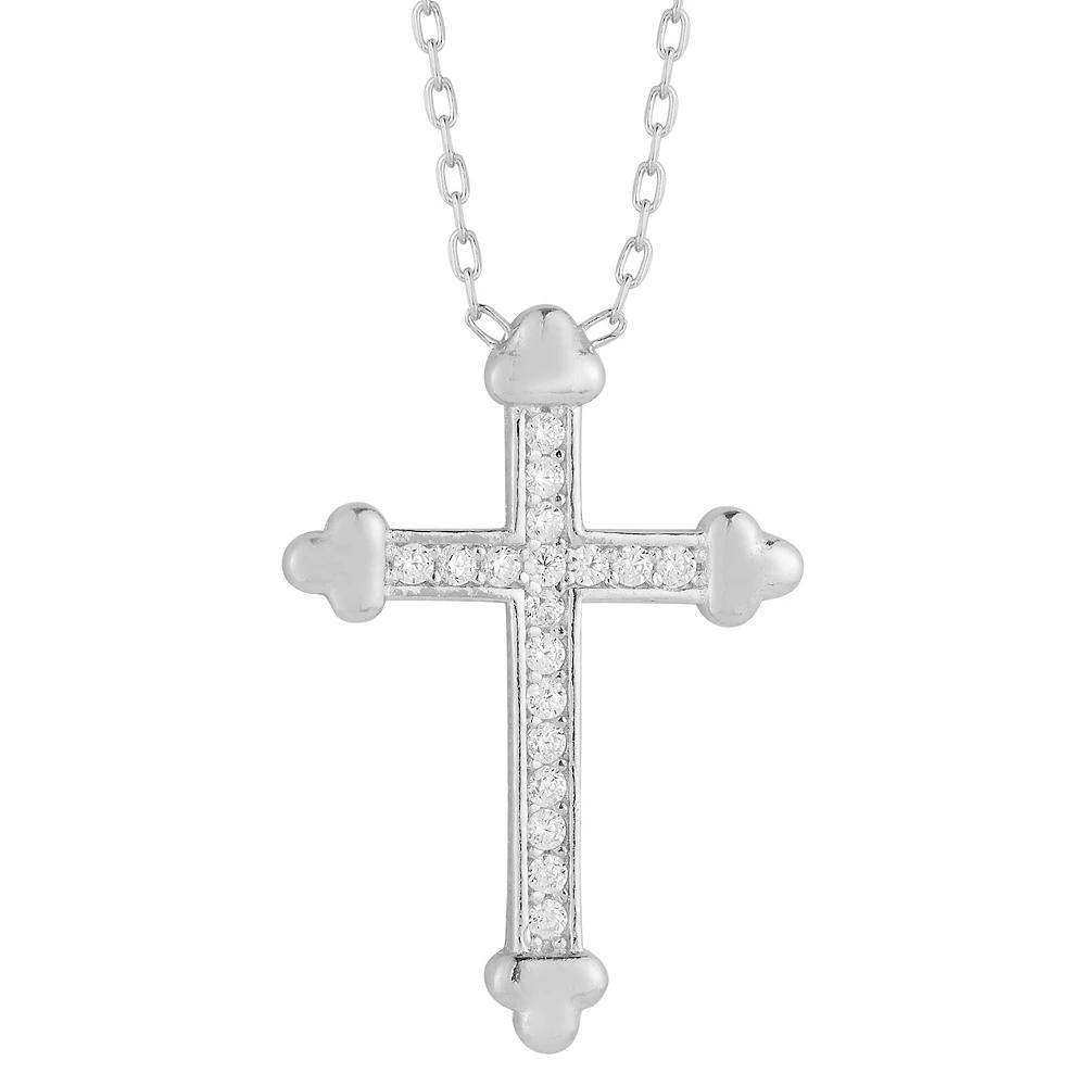 Sunkissed Sterling Cubic Zirconia Cross Pendant Necklace, Women's, Size: 18", Silver Tone Product Image