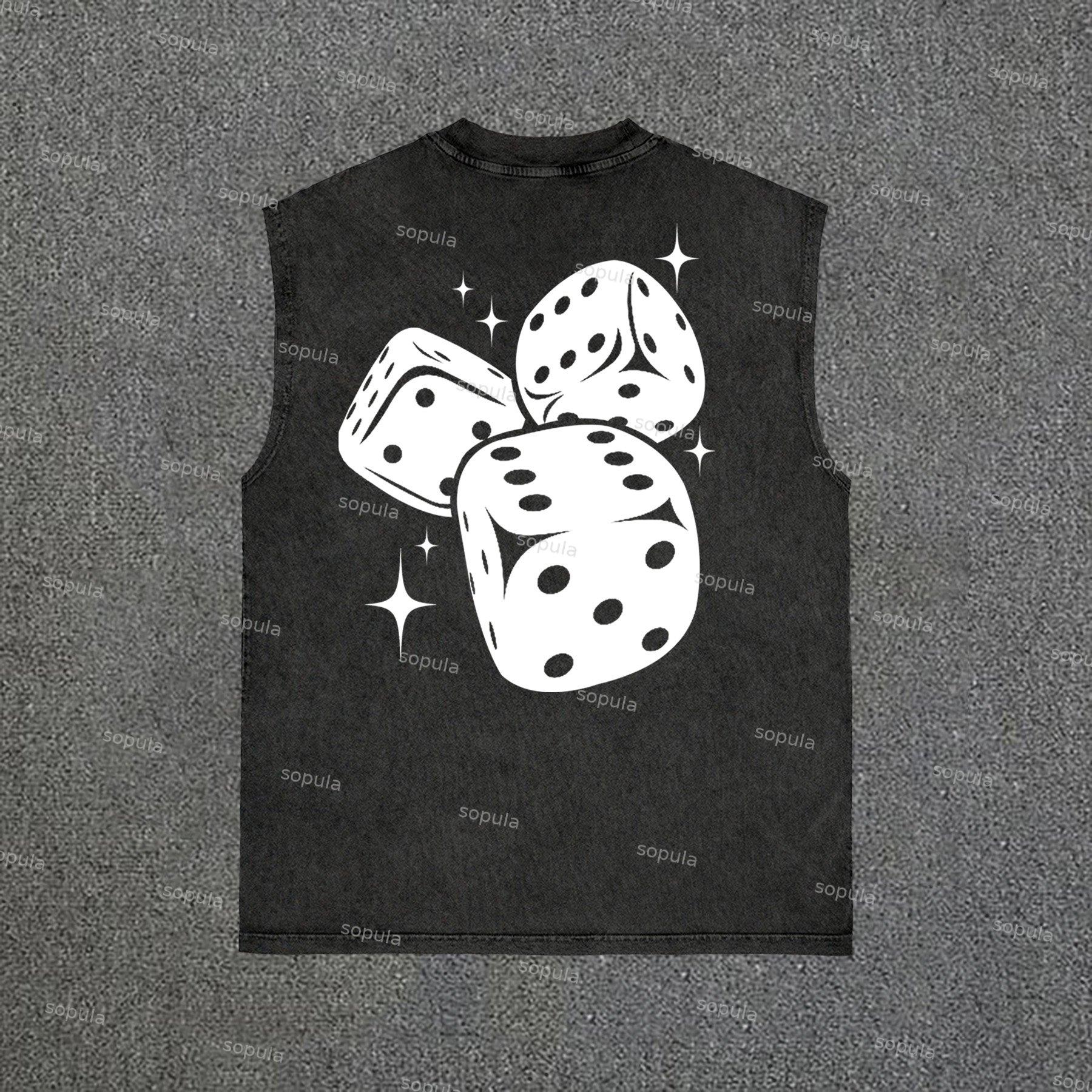 Fun Dice Print Vintage Wash Sleeveless Tank Top Product Image