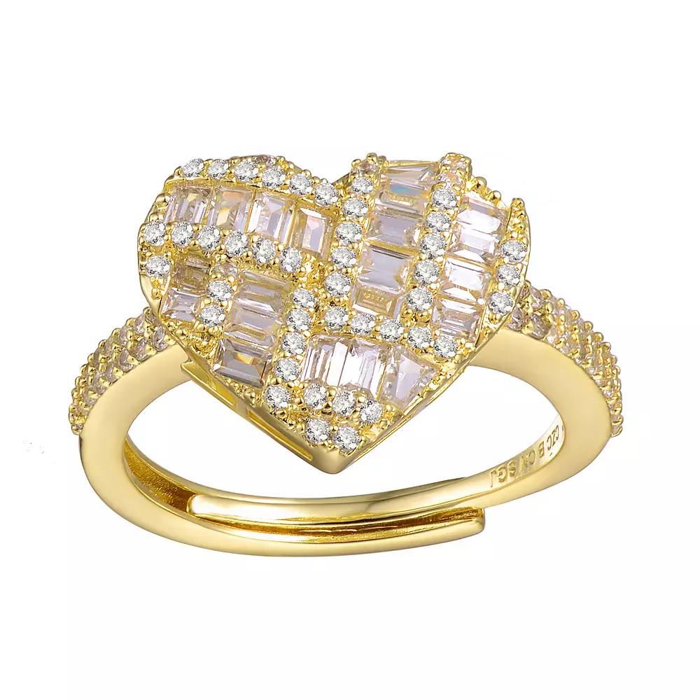 Gold Tone Cubic Zirconia & Diamond Accent Puffed Heart Ring, Womens Product Image