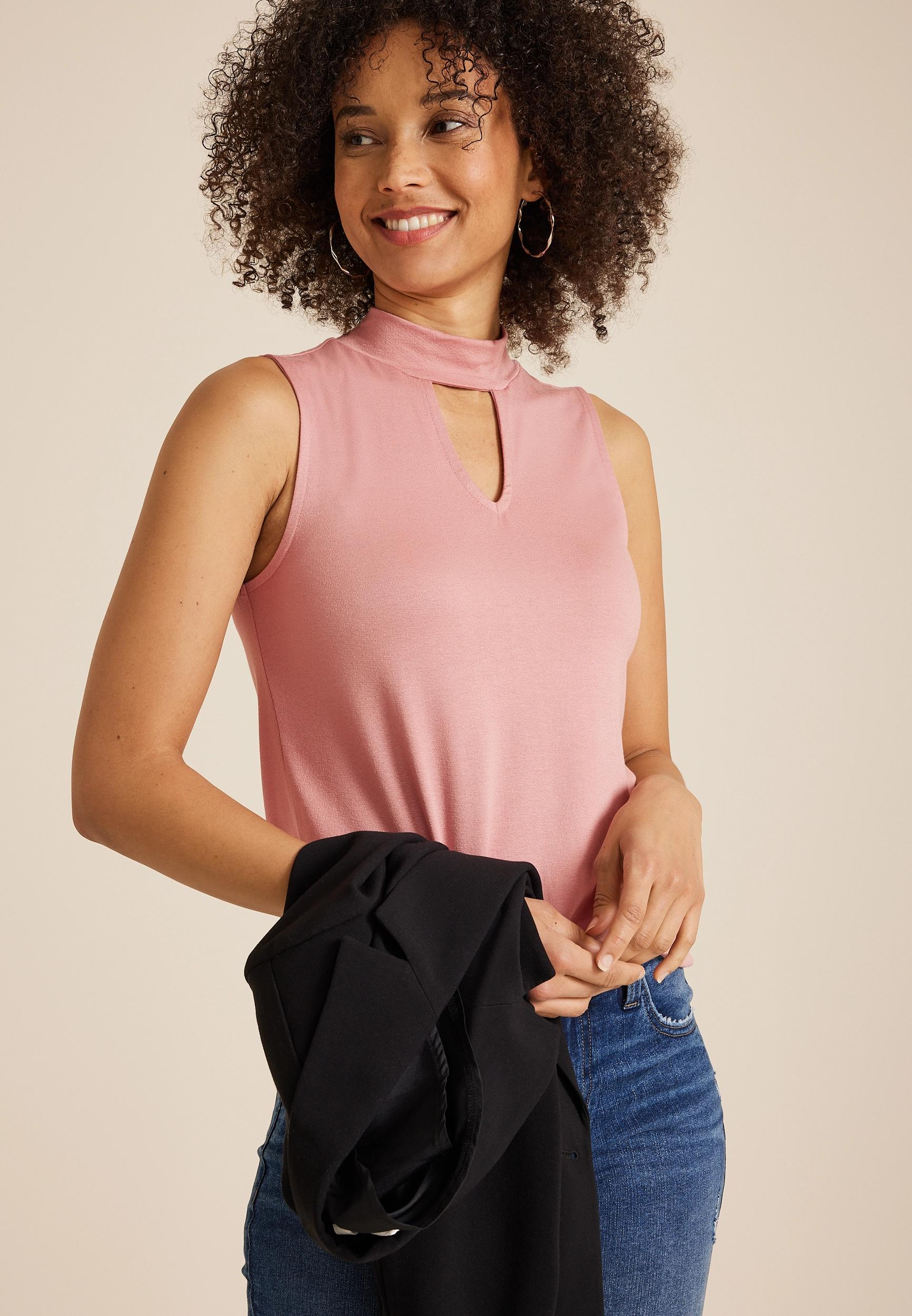 Crepe Cut Out Mock Neck Tank Top Product Image