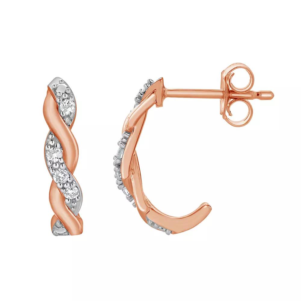 Diamond Brilliance 1/10 Carat T.W. Lab-Grown Diamond Braided J Back Earrings, Women's, Pink Tone Product Image