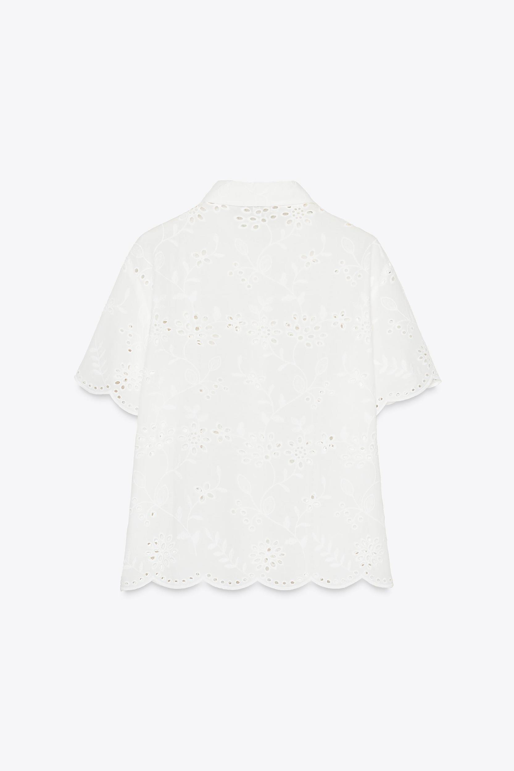 SHORT SLEEVE EMBROIDERED EYELET SHIRT Product Image