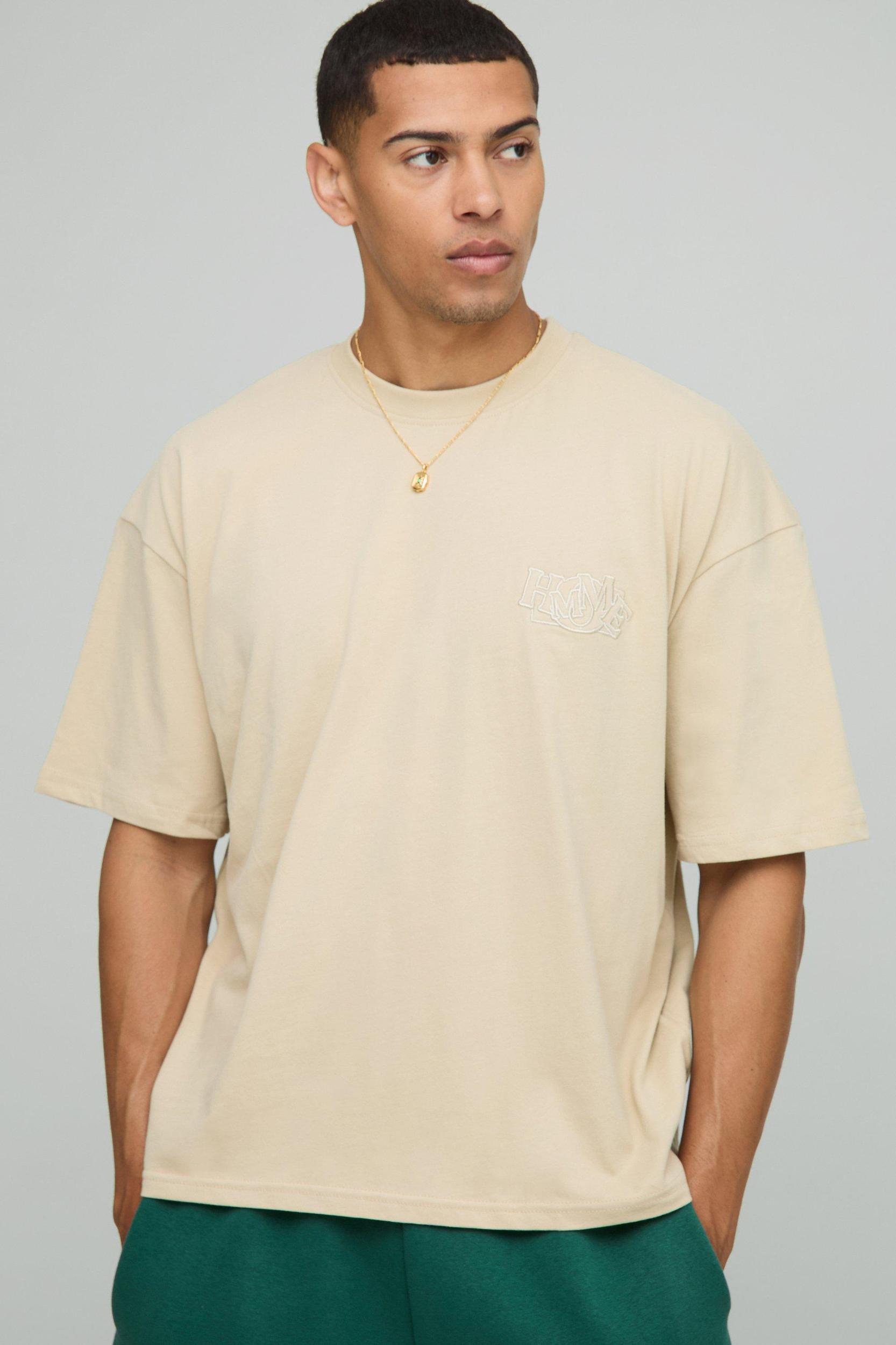 Oversized Boxy Homme Applique Peached T-Shirt | boohooMAN USA Product Image