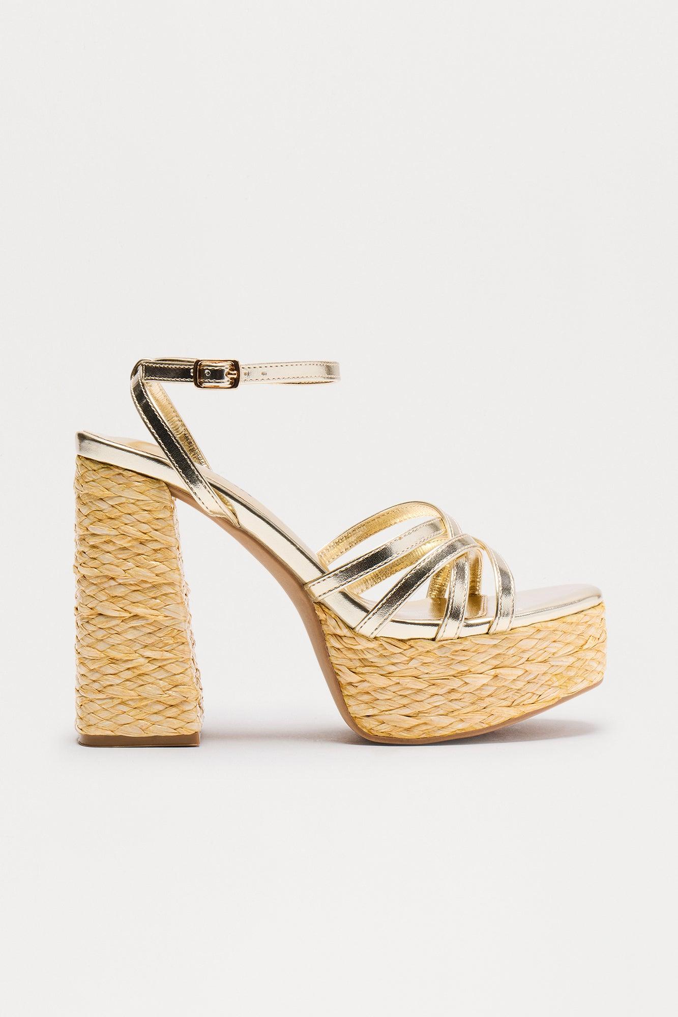 Leith Platform Heeled Sandals - Gold Product Image