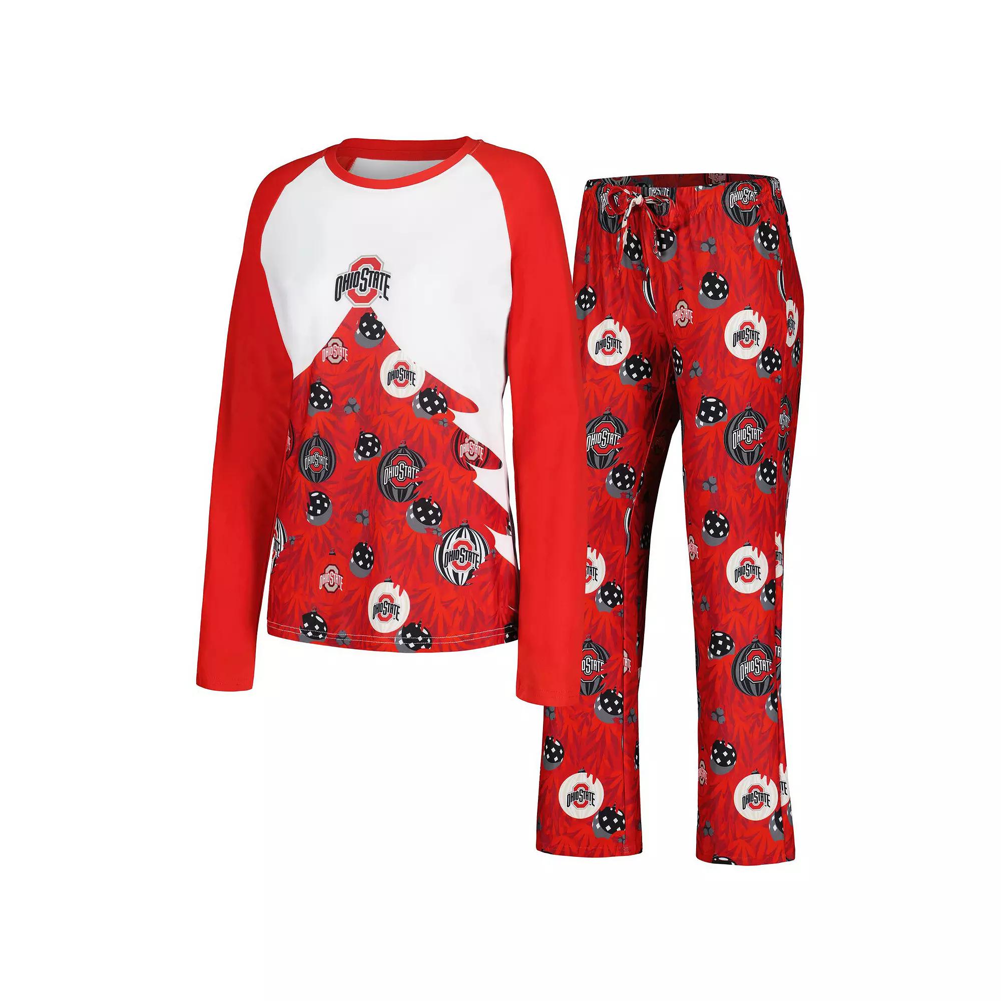 Women's Concepts Sport Scarlet Ohio State Buckeyes Tinsel Ugly Sweater Long Sleeve T-Shirt & Pants Sleep Set,  Product Image
