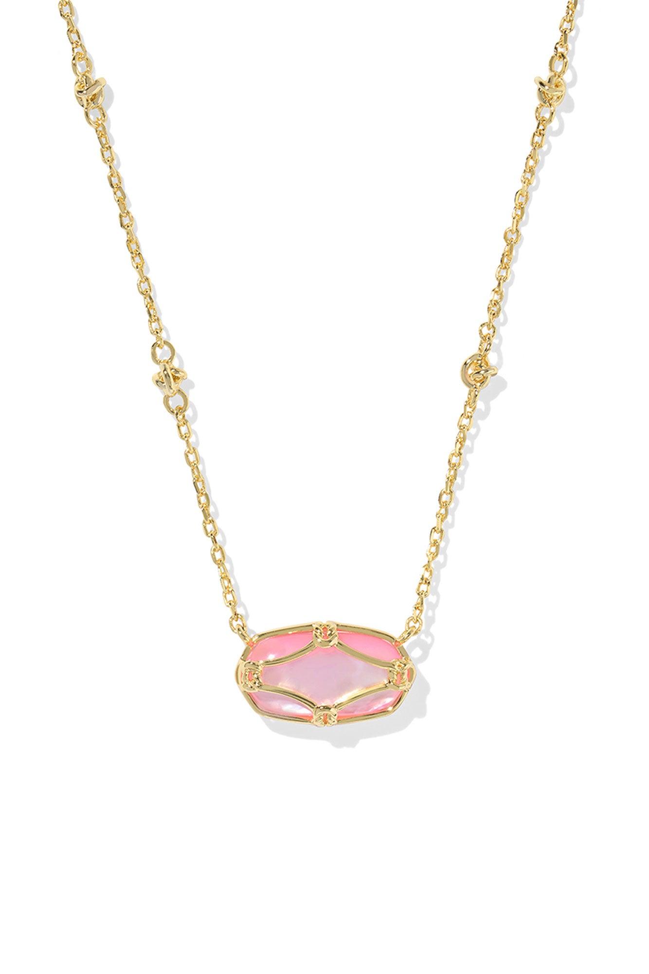 Elisa Lattice Frame Gold Short Pendant Necklace Blush Ivory Mother Of Pearl Product Image