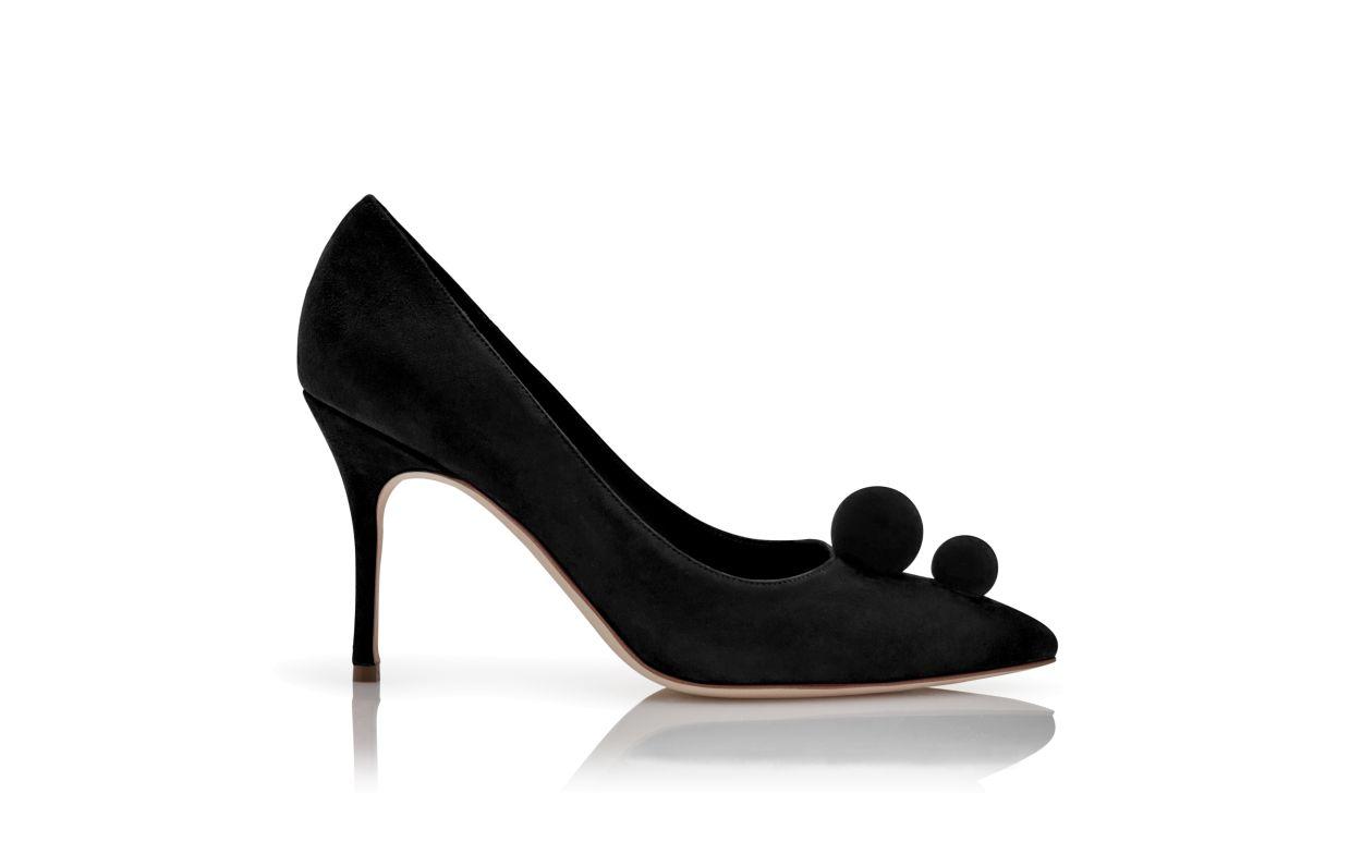 PIERA Black Suede Pom Pom Detail Pumps
 Product Image