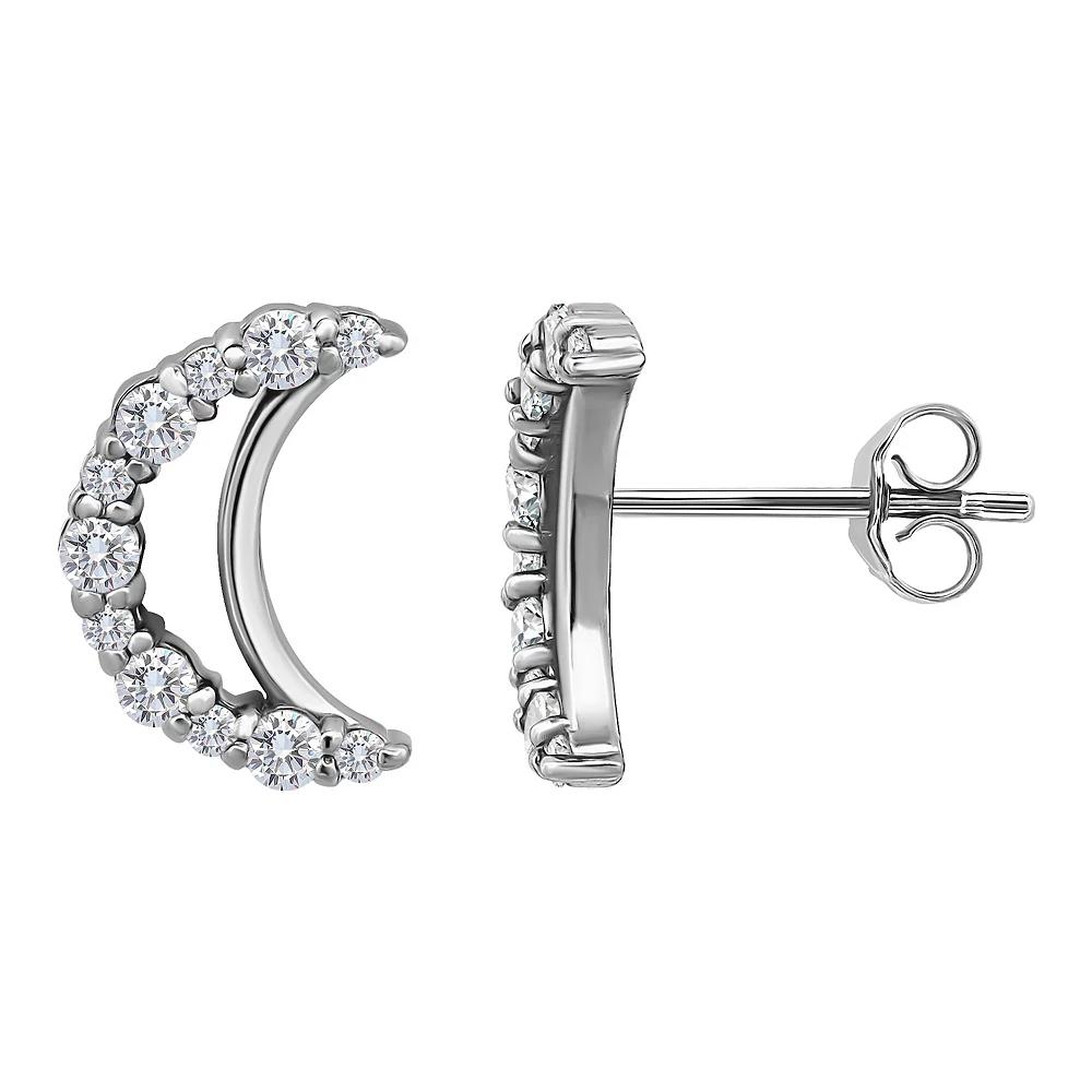Aleure Precioso Sterling Silver Pave Cubic Zirconia Half Moon Stud Earrings, Women's Product Image