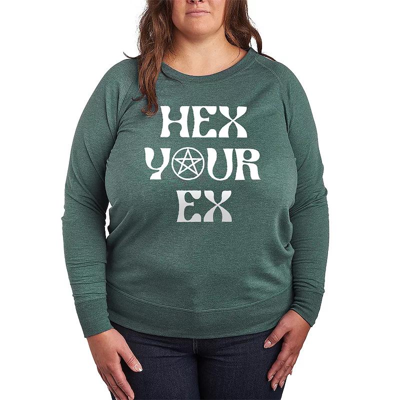 Plus Size Hex Your Ex French Terry Long Sleeve Tee, Womens Grey Green Product Image