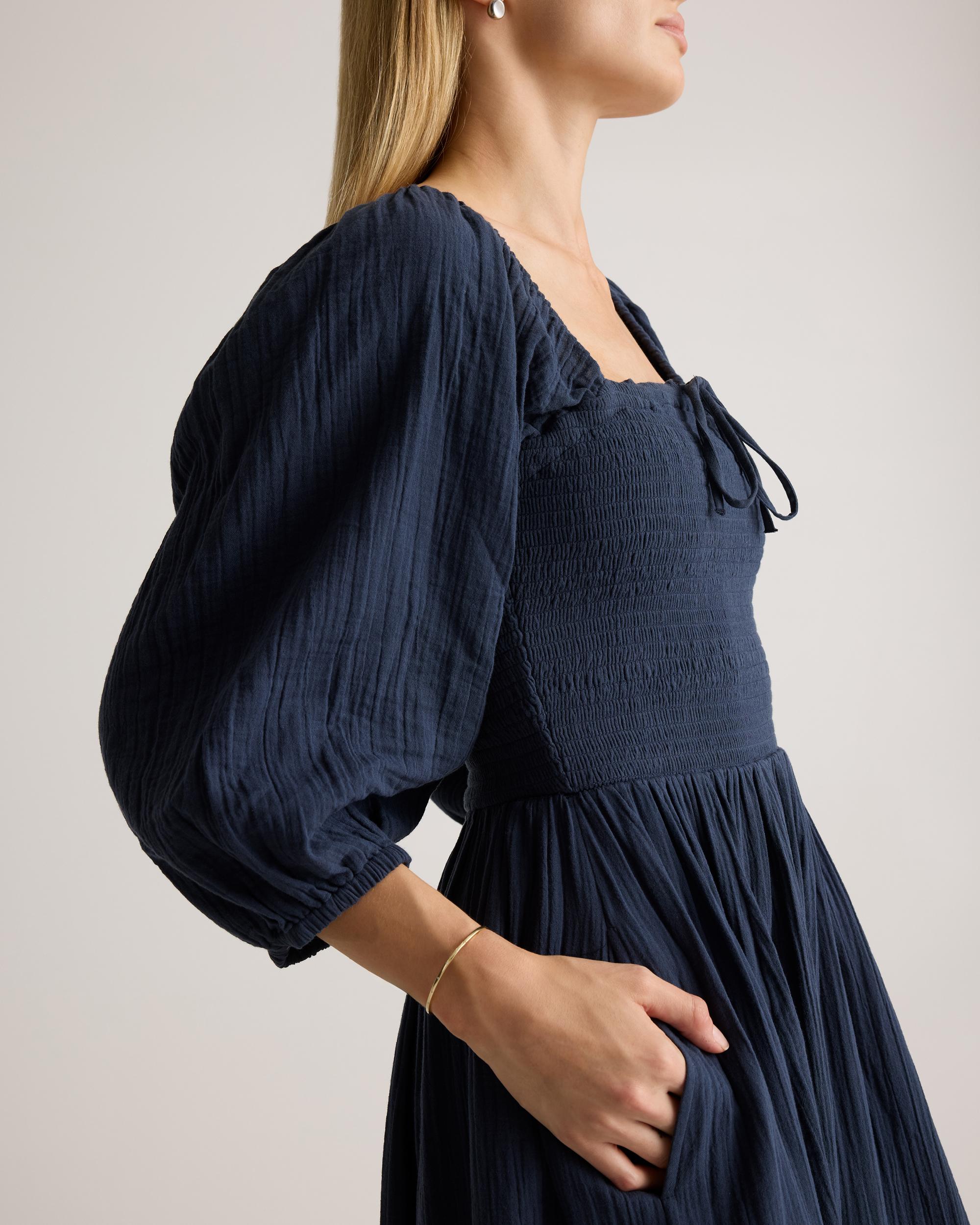 Quince | Women's Gauze Smocked Square Neck Midi Dress Organic Cotton Product Image